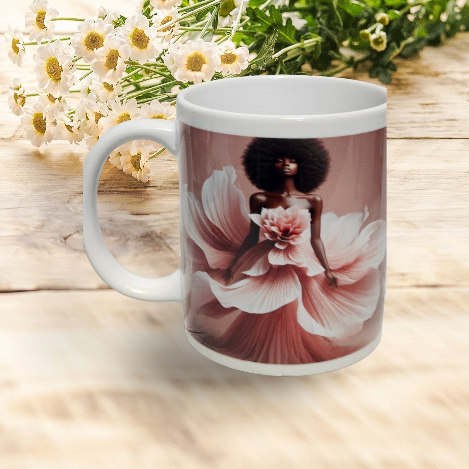 Sip in Style: 3D Afrocentric Elegance Mug - Elevate Your Coffee Experience!", Afro American woman, Free matching coaster