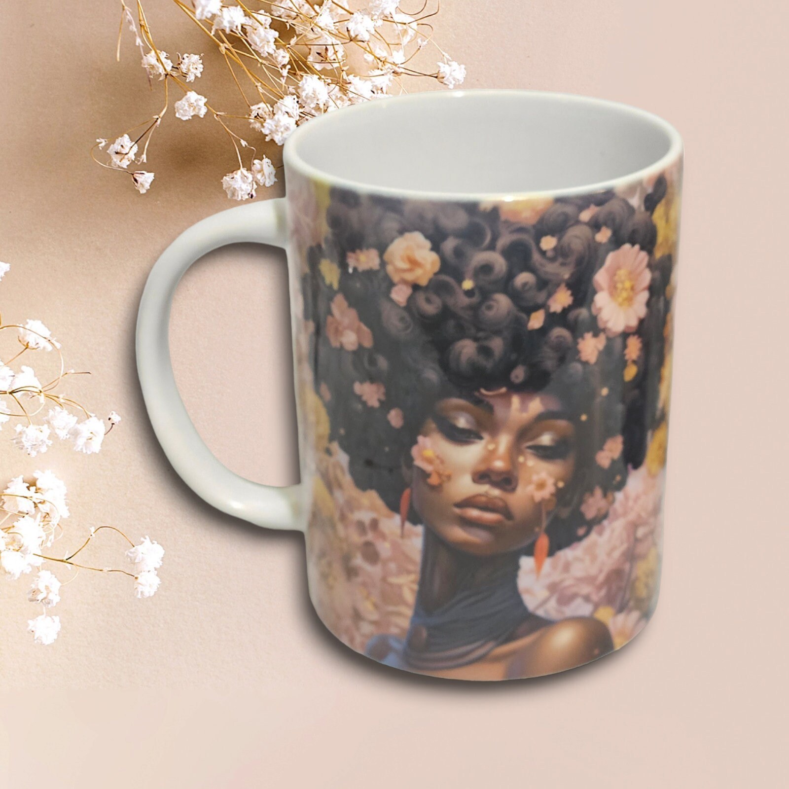 Sip in Style: 3D Afrocentric Elegance Mug - Elevate Your Coffee Experience!", Afro American Coffee Mug,Black Woman Boss view 2