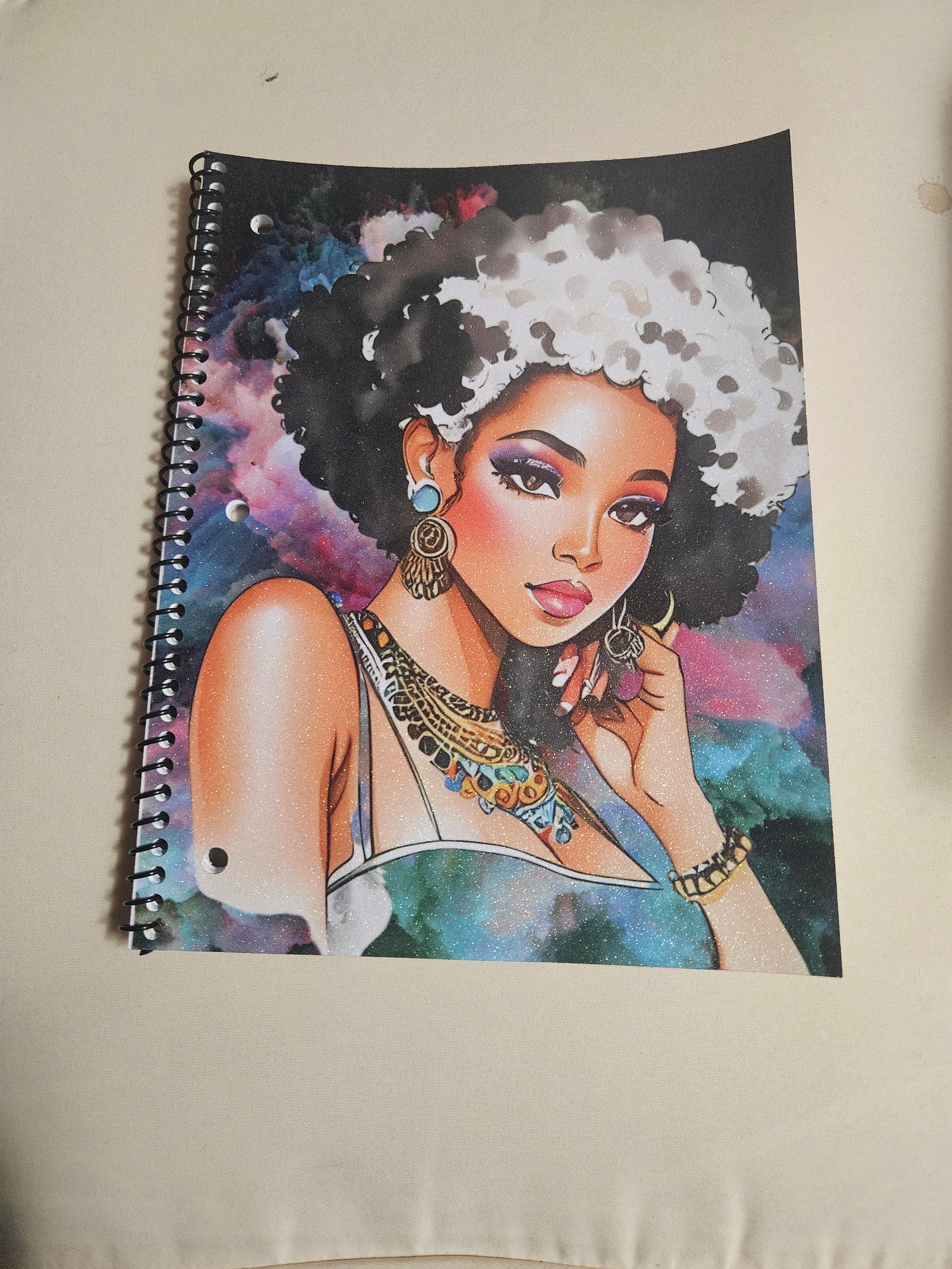Afrocentric Glitter Cover Spiral Notebook:,Black Girl Magic