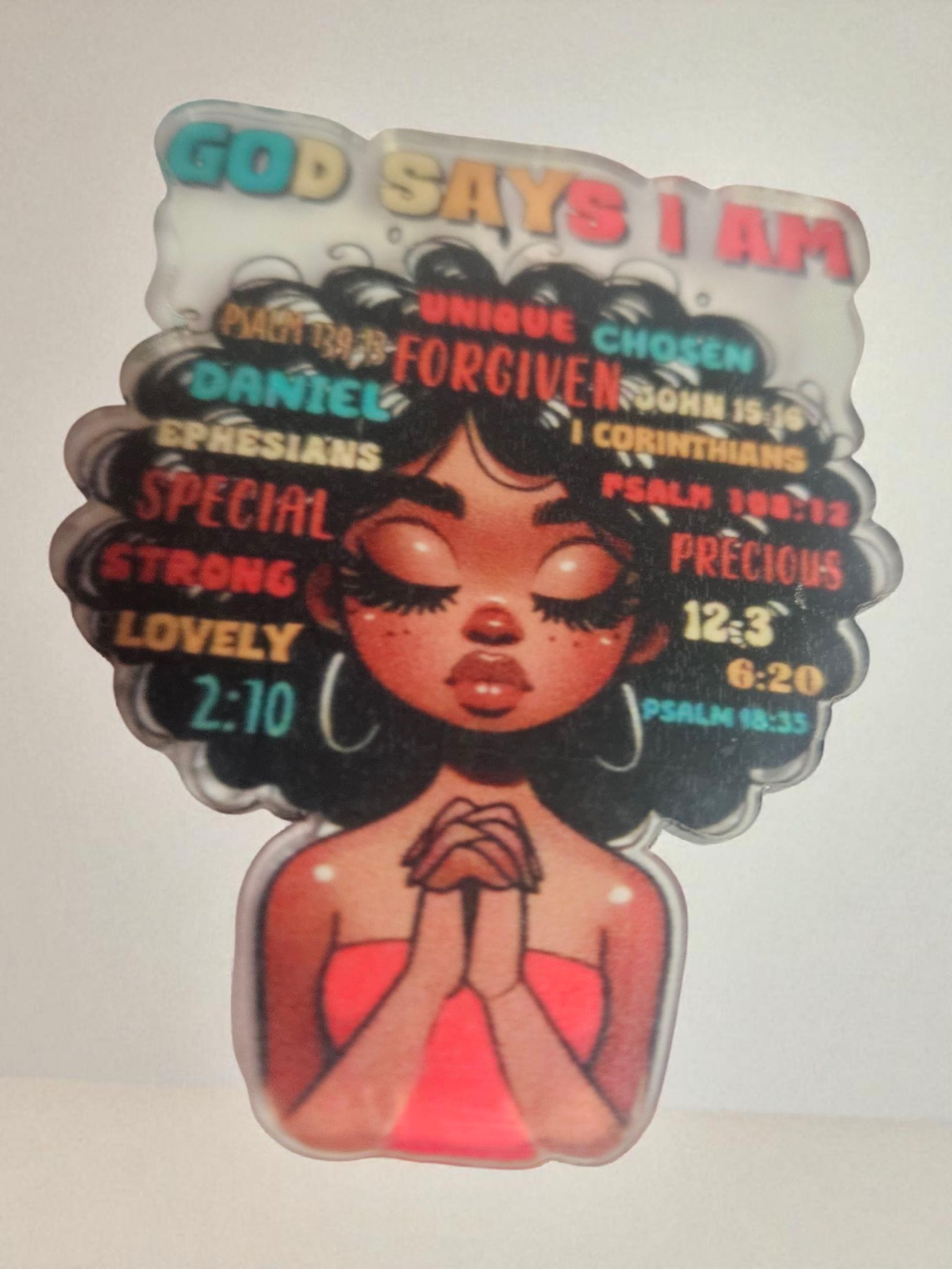 GOD SAYS I AM Afrocentric acrylic Lapel Pin view 3