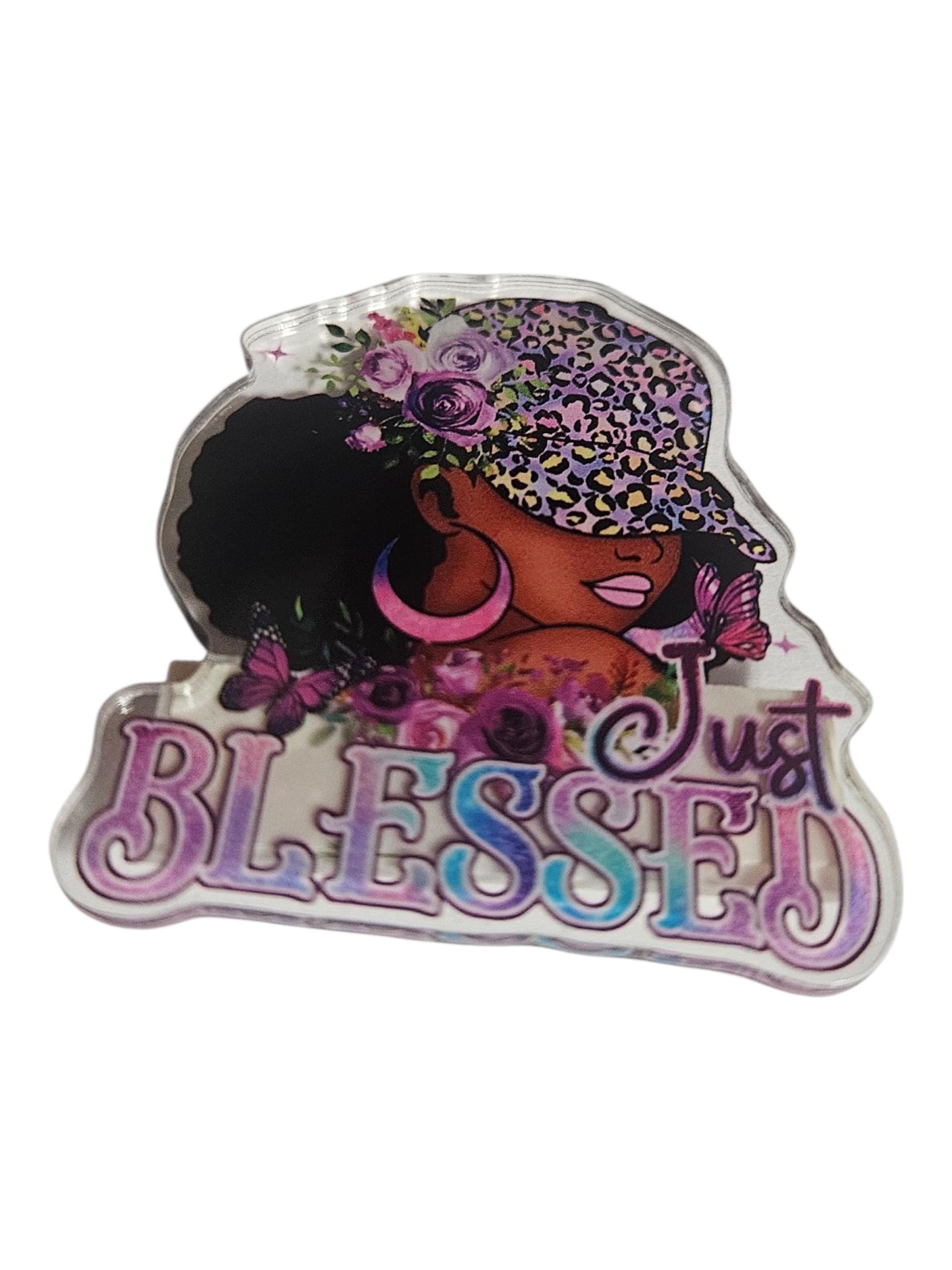 JUST Blessed Afrocentric acrylic Lapel Pin view 3