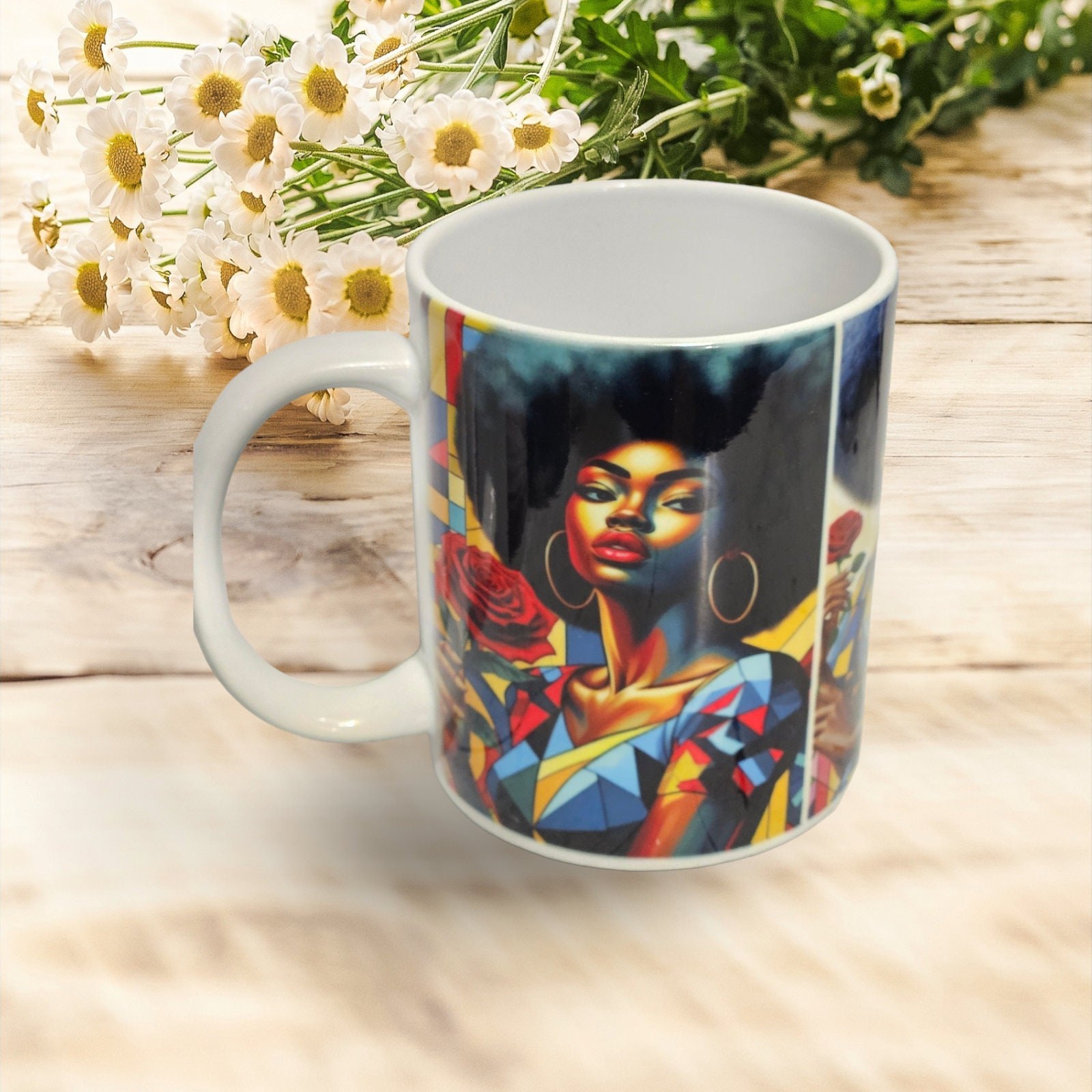 Sip in Style: 3D Afrocentric Elegance Mug - Elevate Your Coffee Experience!", Afro American Coffee Mug,Black Woman Free matching coaster view 2