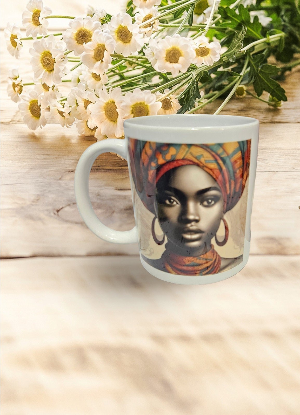 Sip in Style: 3D Afrocentric Elegance Mug - Elevate Your Coffee Experience!", Afro American Coffee Mug,Black Woman Free matching coaster view 3