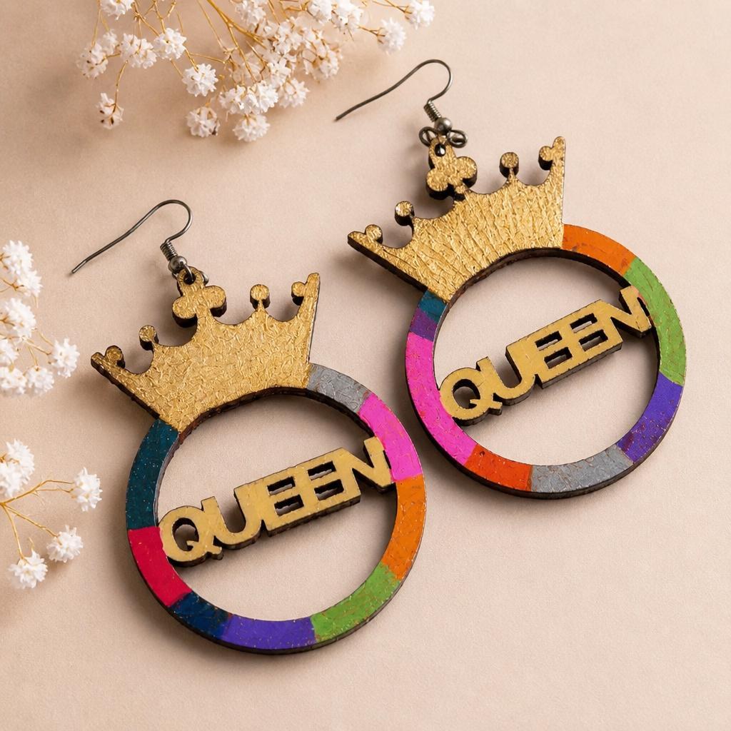 Queen Handpainted Wood Earrings view 2