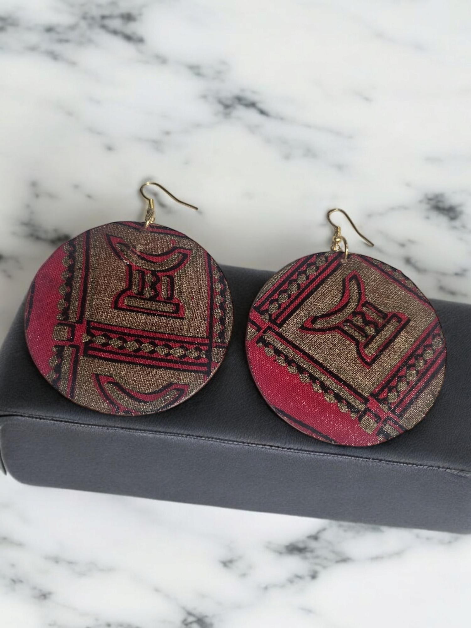 Afrocentric Fabric and wood Earrings,Ankara view 2