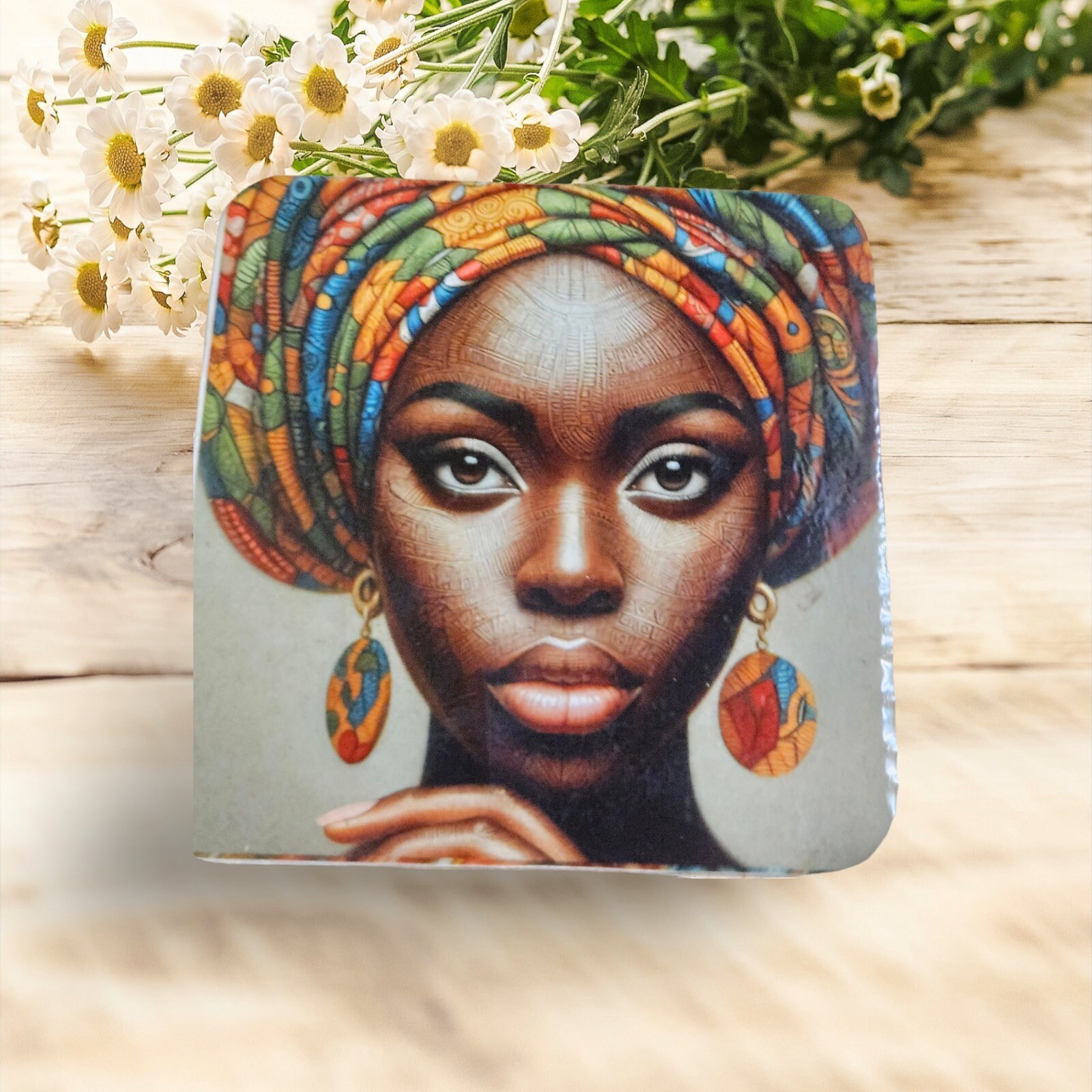 Sip in Style: 3D Afrocentric Elegance Mug - Elevate Your Coffee Experience!", Afro American Coffee Mug,Black Woman Free matching coaster view 3