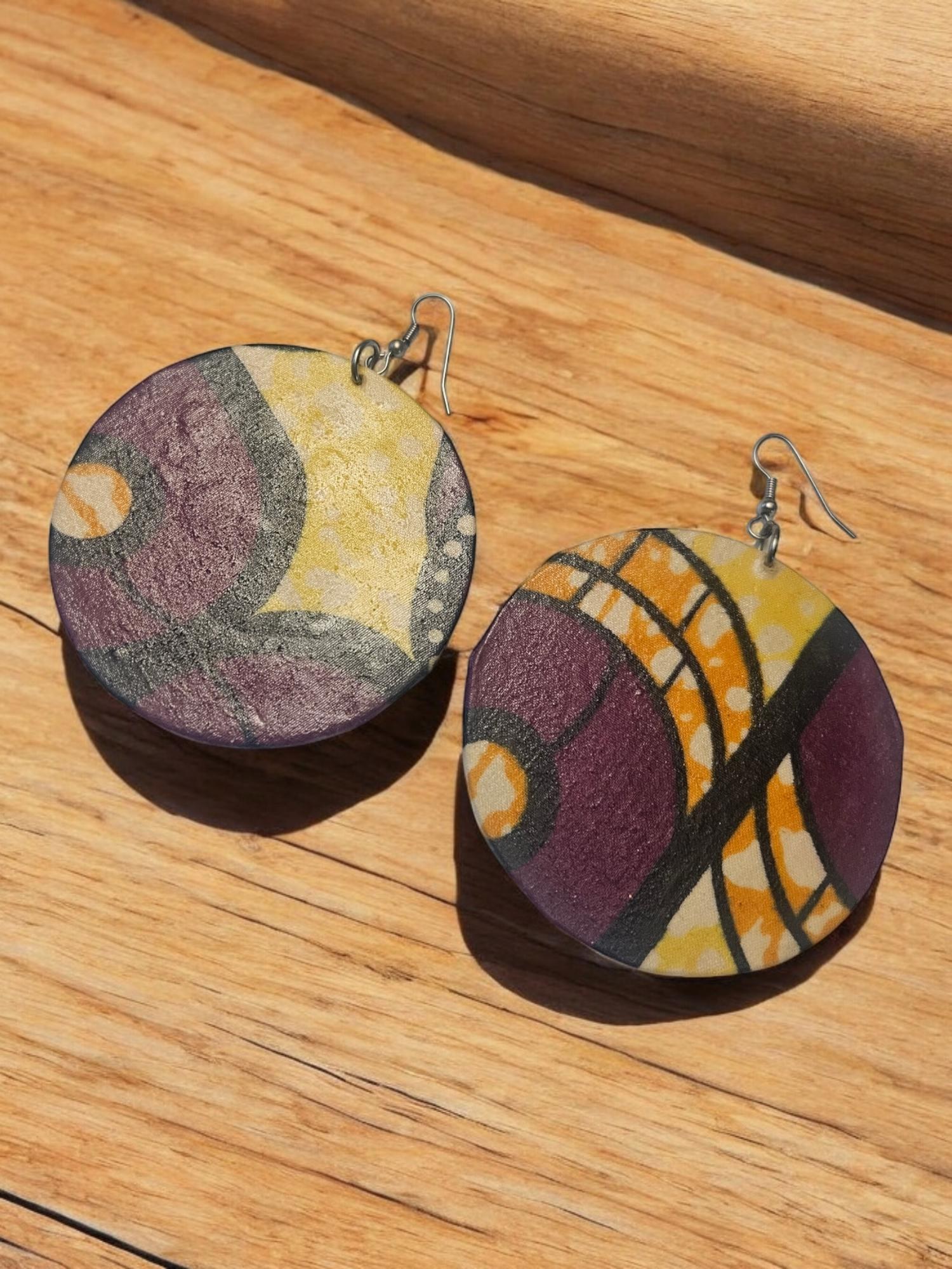 Afrocentric Fabric and wood Earrings view 2