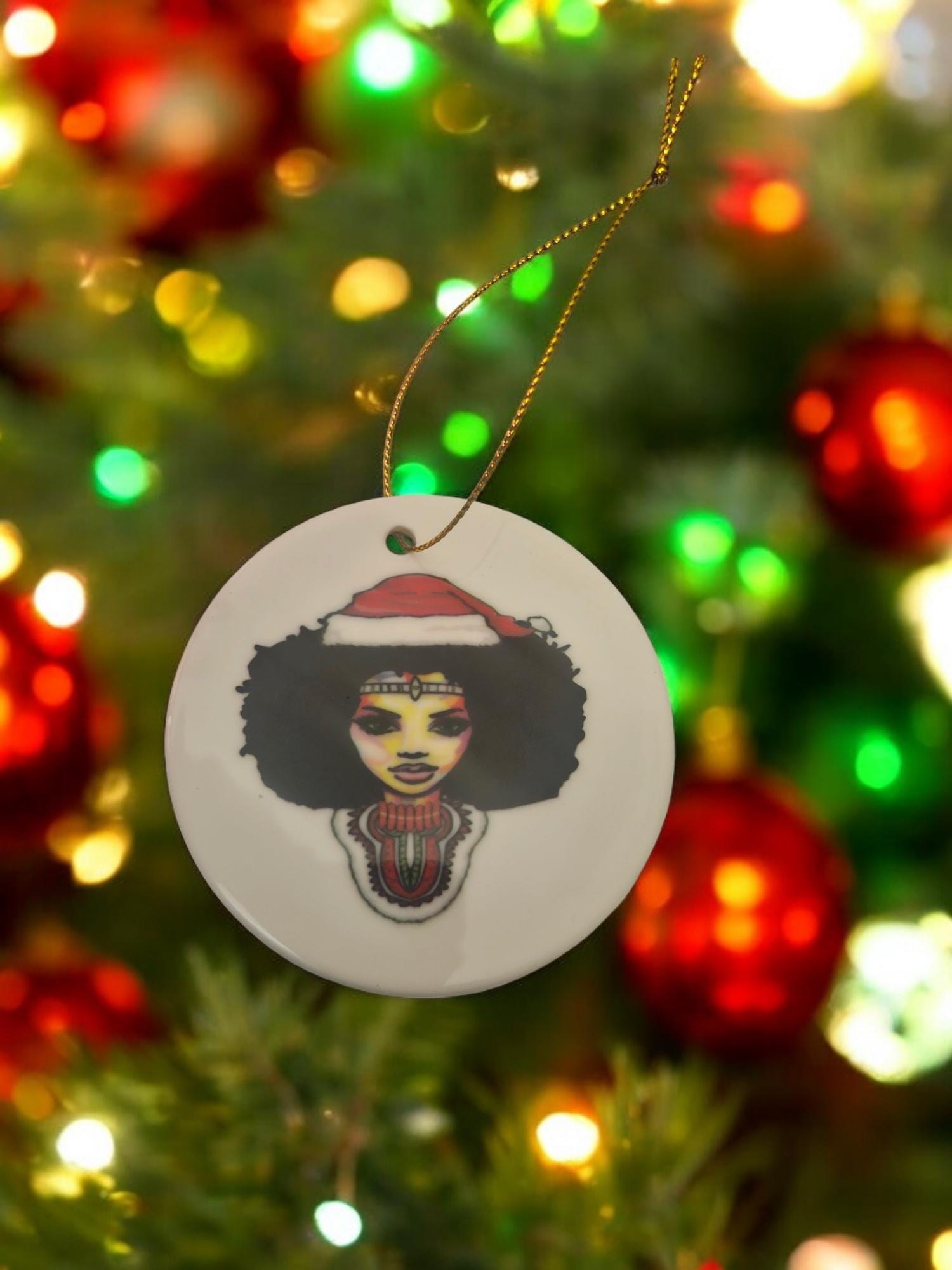 Handcrafted Ceramic Christmas Ornaments - Unique Holiday Decorations Afro American Christmas ornament