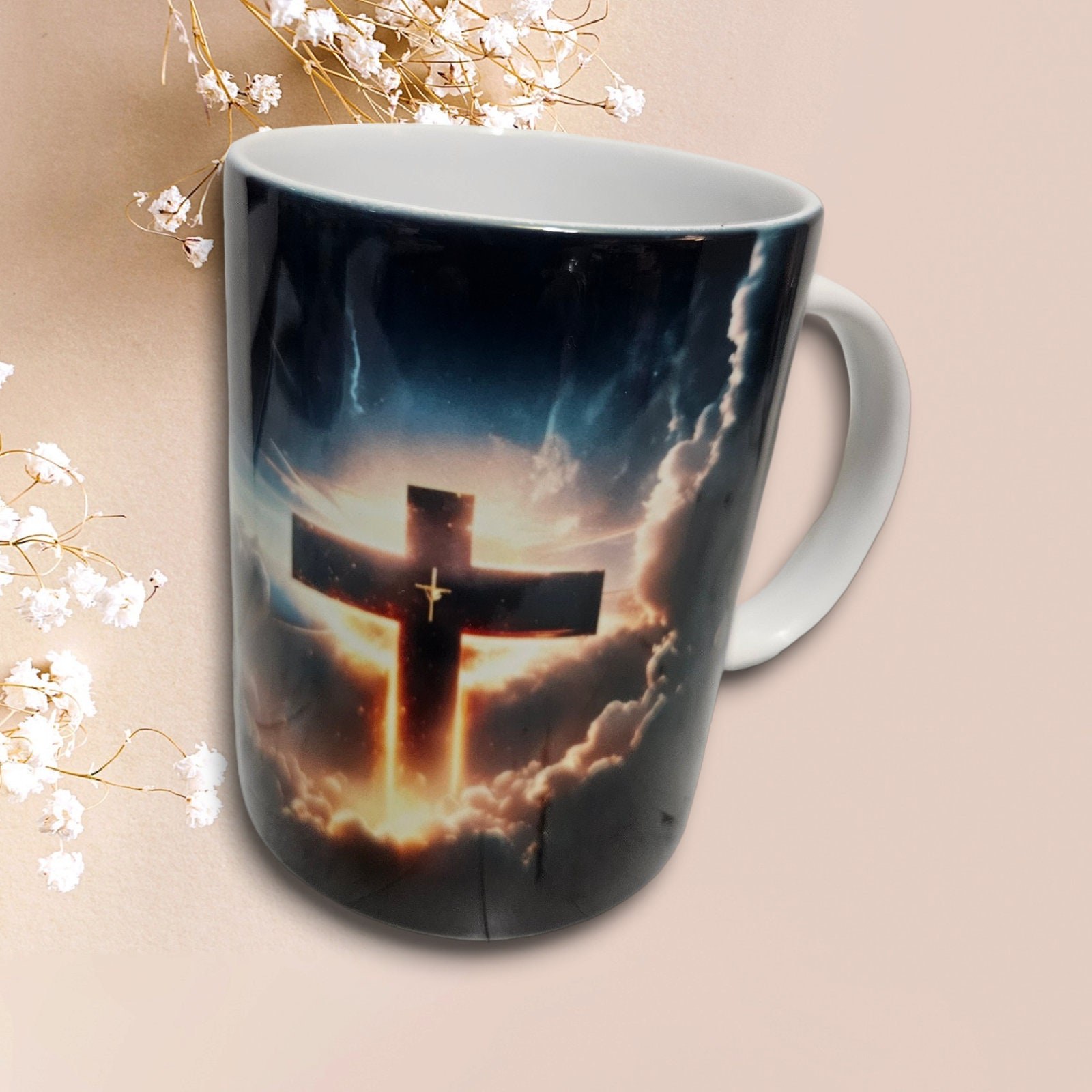 3D Christian Cross in Heaven Coffee Mug, Afro American Coffee Mug,Black Woman Boss, Free Matching Coaster