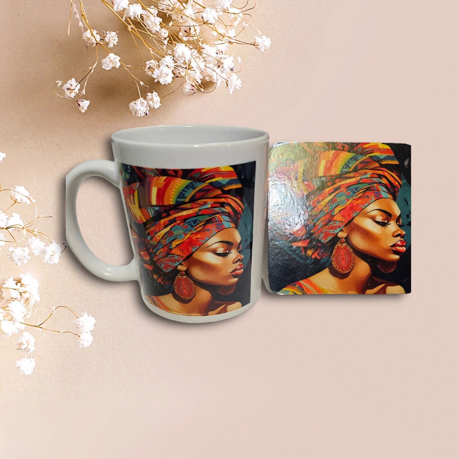 Sip in Style: 3D Afrocentric Elegance Mug - Elevate Your Coffee Experience!", Afro American Coffee Mug,Black Woman Free matching coaster