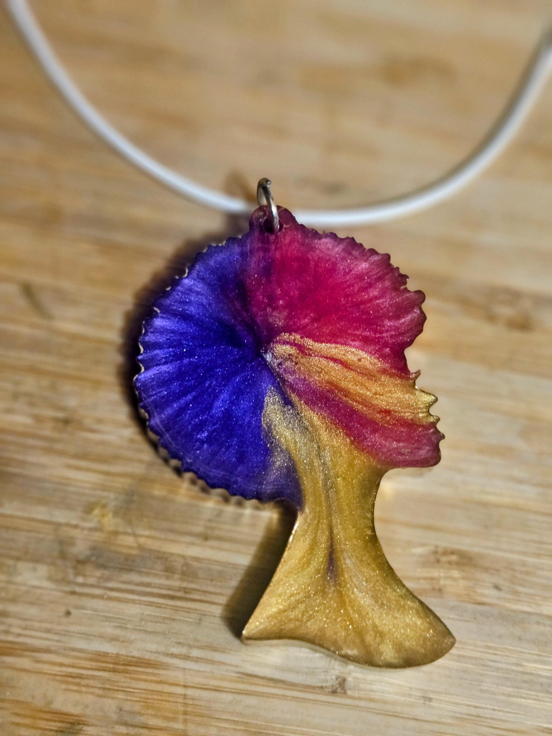 Handmade Afro Woman Resin Necklace view 2