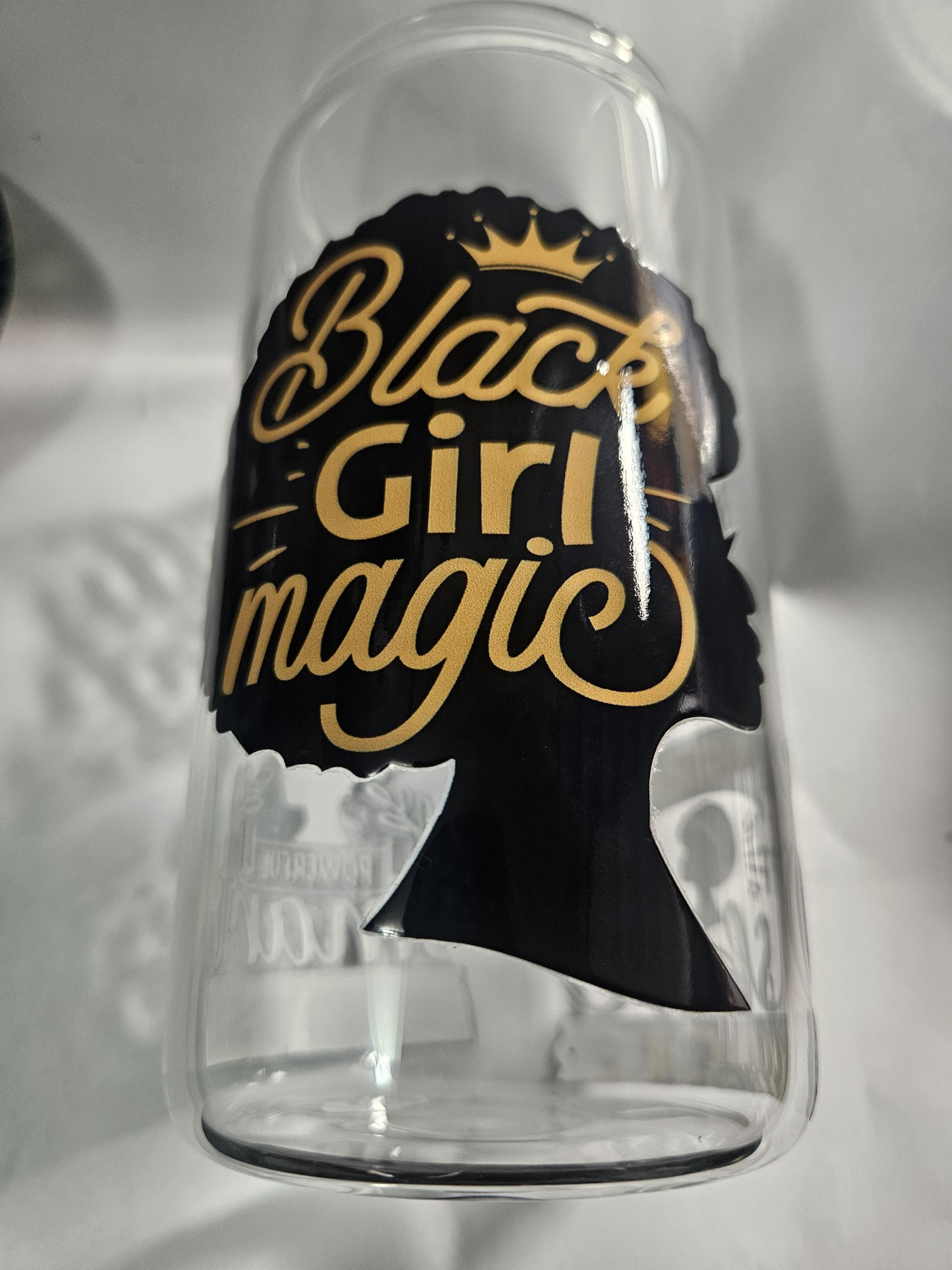 Black Girl Magic ,BeerCan,Glass,Ice Coffee Glass,Housewarming Gift, Afrocentric, Afro view 6
