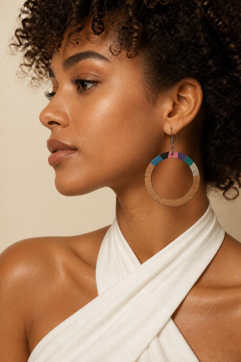 Handpainted Hoop Earrings, Ethnic Cowrie Shell Dangles