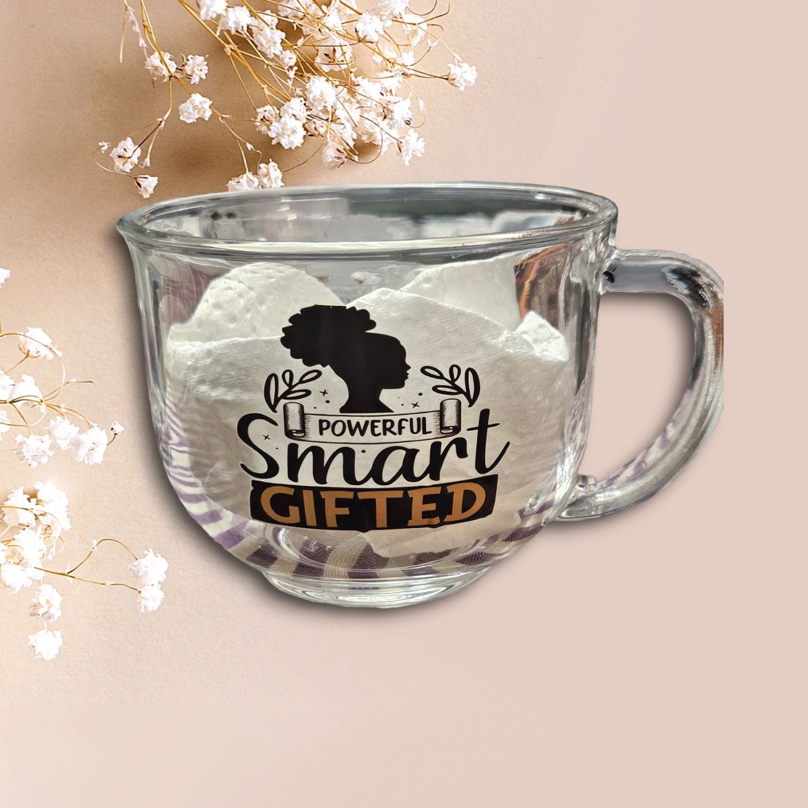 Powerful Smart and Gifted,Afrocentric Glass Coffee Cup view 2