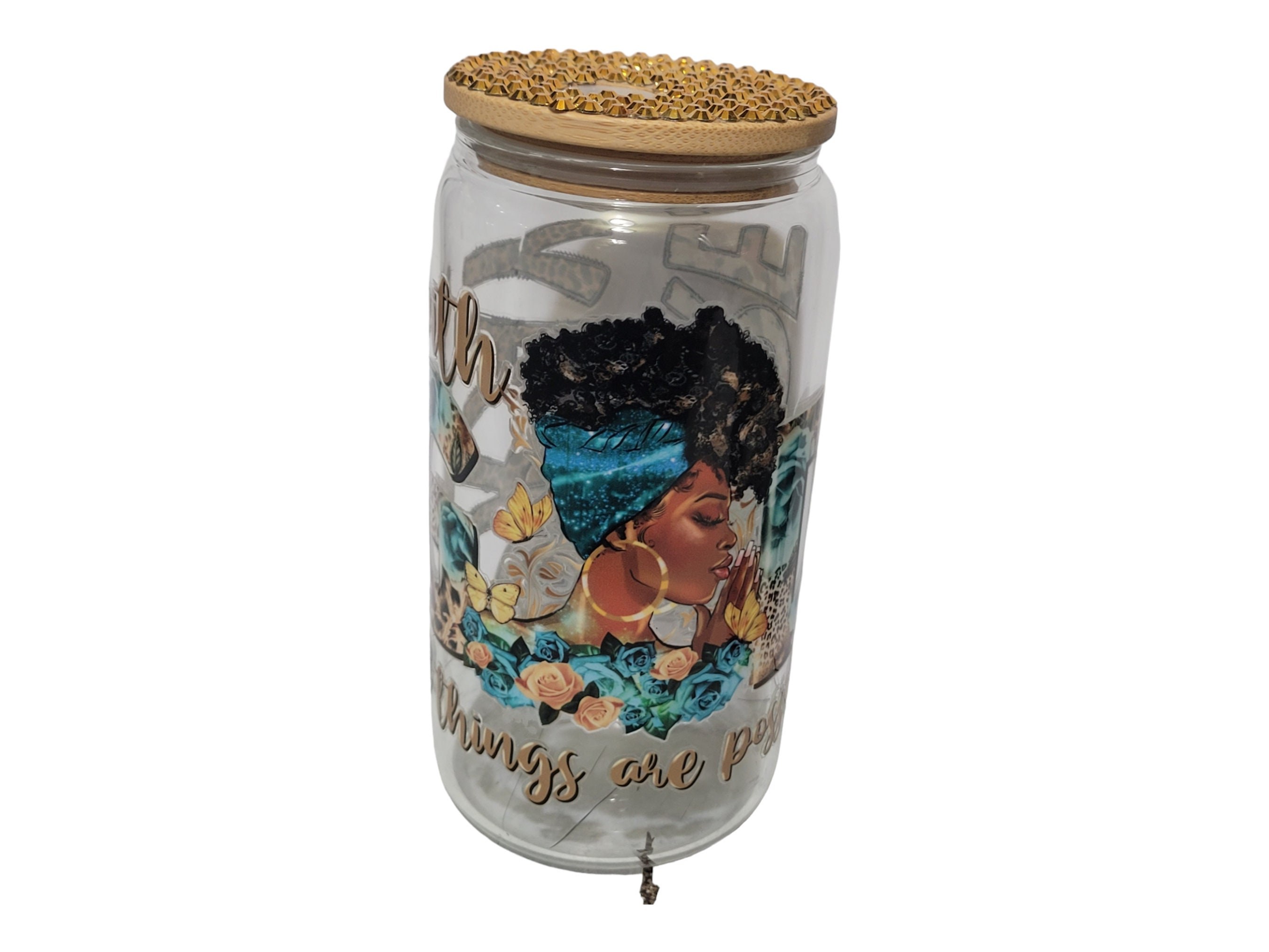 PRAY WITH God ,BeerCan,Glass,Ice Coffee Glass,Housewarming Gift, Afrocentric, Afro