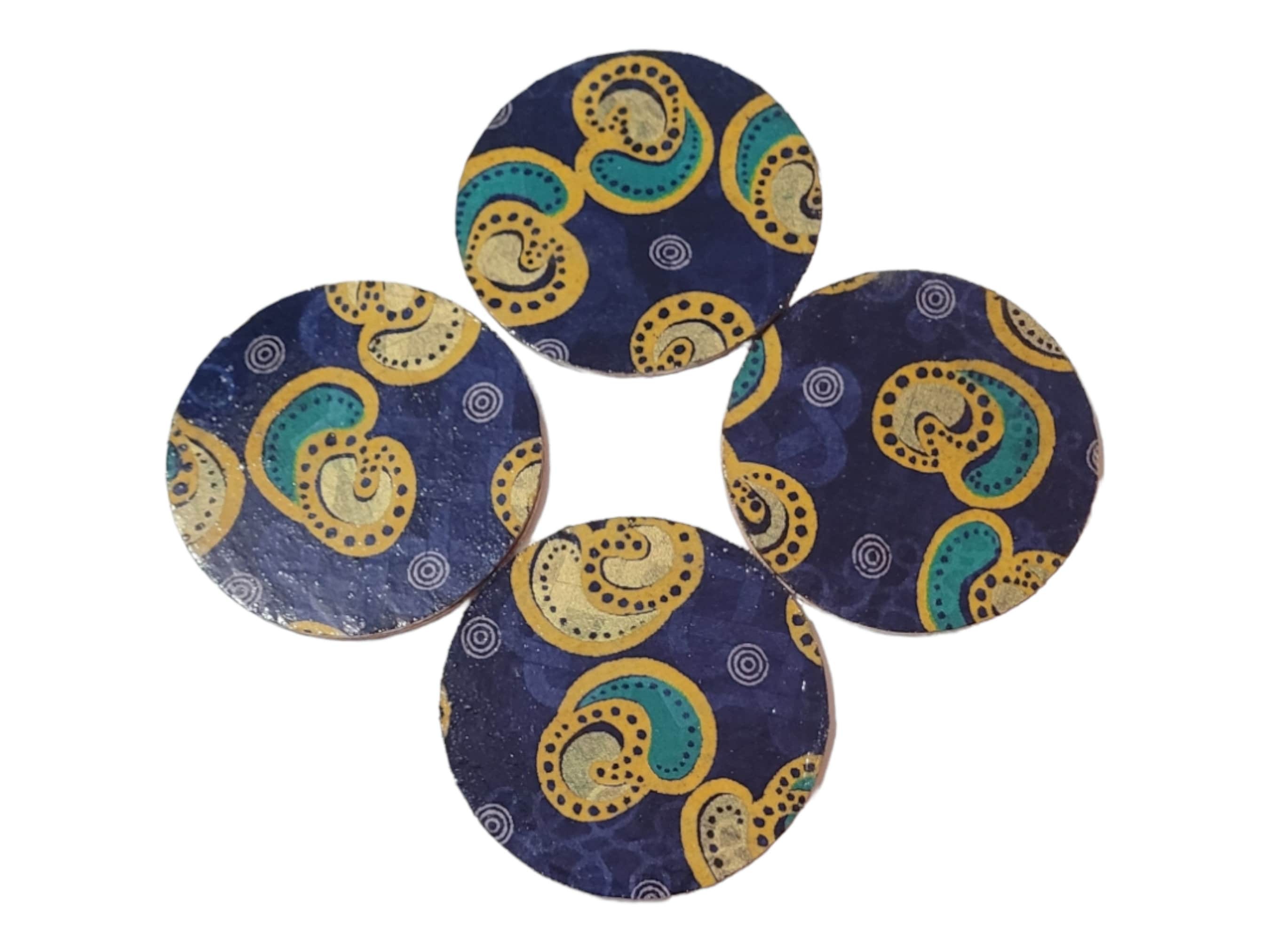 Afrocentric Fabric and Wood Coasters, Set Of four, Home Decor,Round African print coasters
