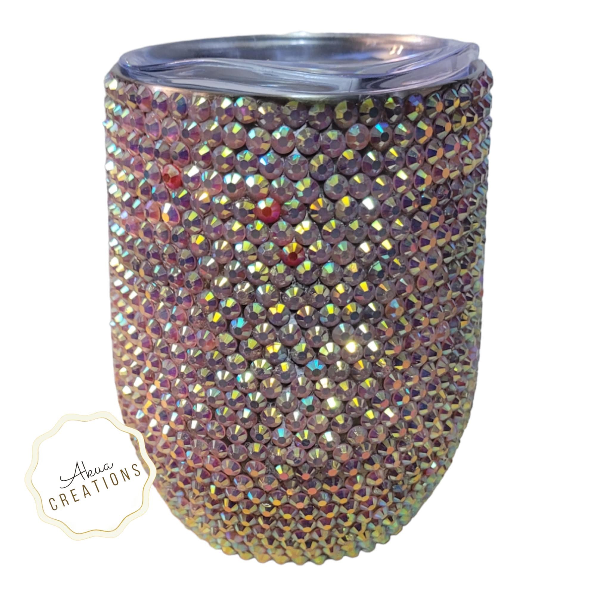 Bling Stemless Wine Tumbler, Rhinestone Insulated Wine Cup 20oz, Glitter Wine Tumbler, Black Woman Birthday Gift, Custom Melanin Tumbler view 2
