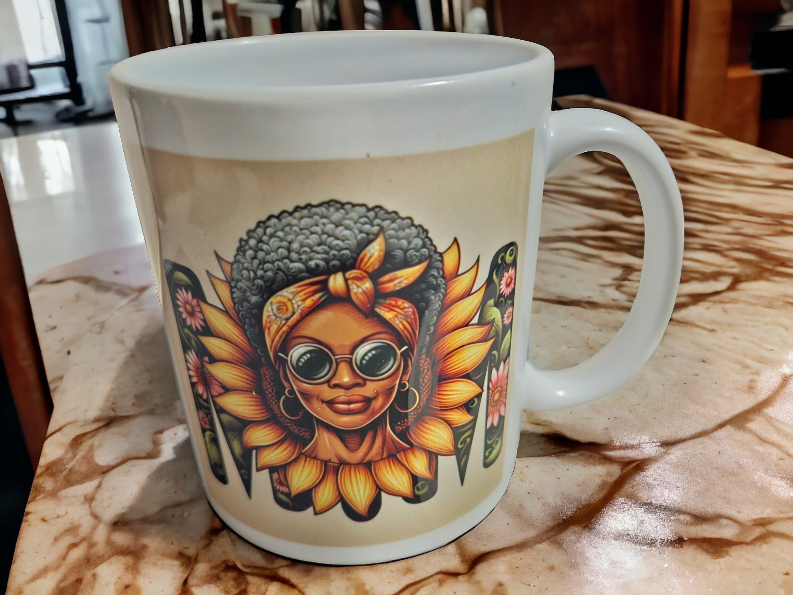 MOM Afrocentric Coffee Mug, Afro American Coffee Mug,Black Woman Boss view 2