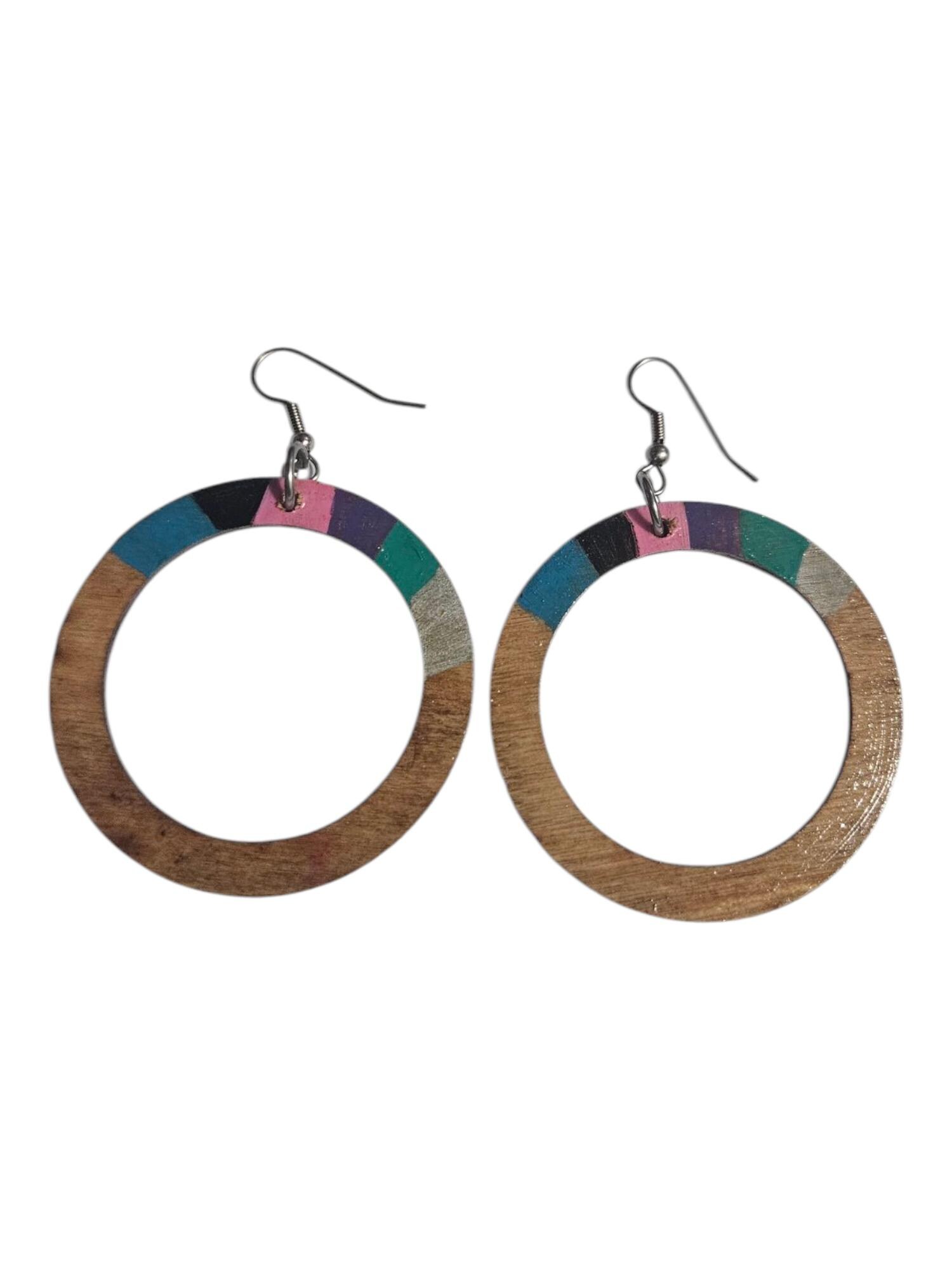 Handpainted Hoop Earrings, Ethnic Cowrie Shell Dangles view 4