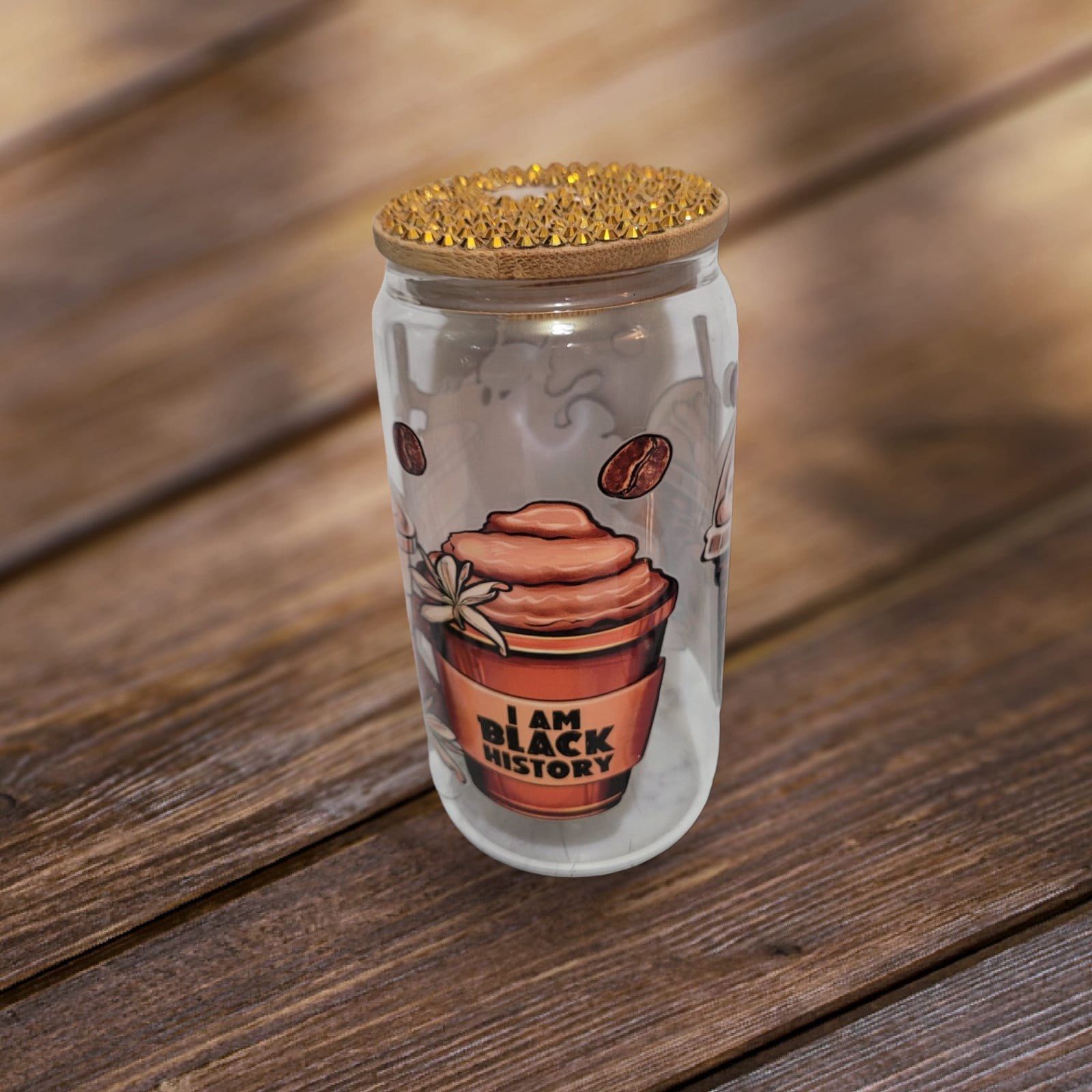Black History Month ,I am Black History ,BeerCan,Glass,Ice Coffee Glass,Housewarming Gift, Afrocentric, Afro,bling