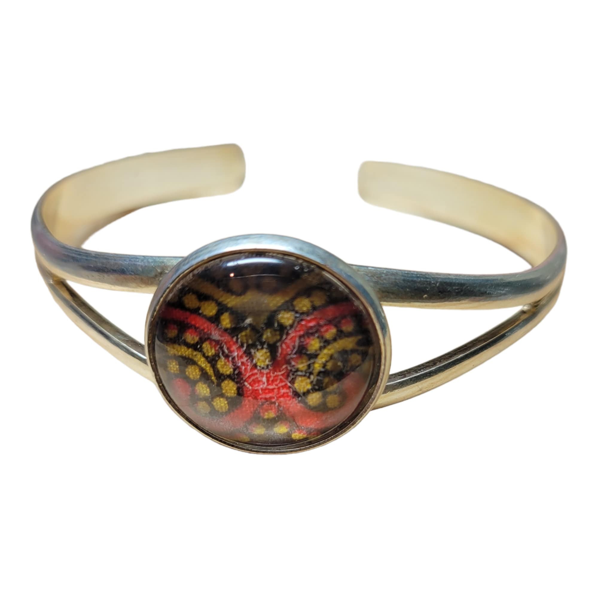 Afrocentric fabric and Brass adjustable bracelet Free shipping