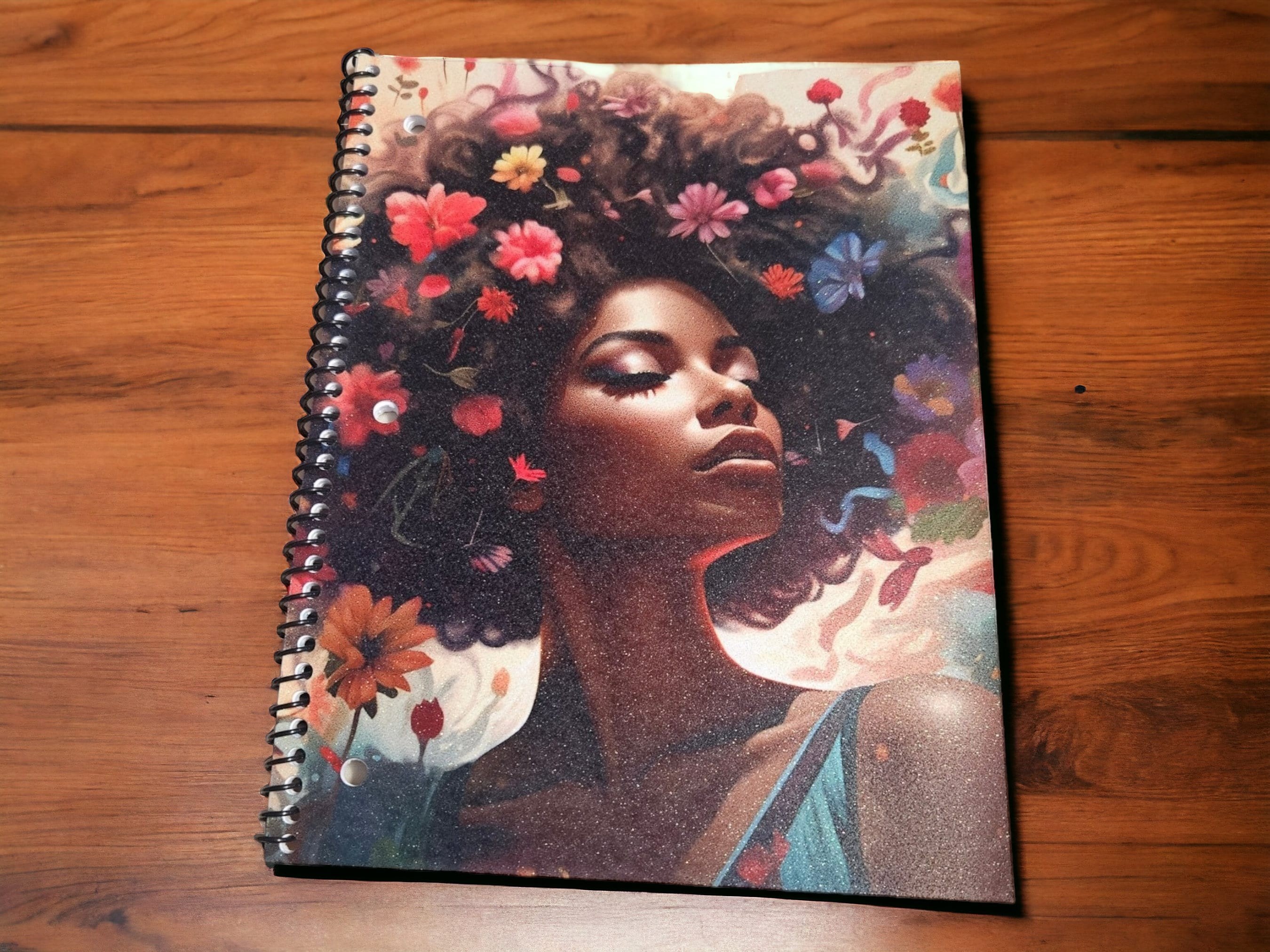 Afrocentric Glitter Cover Spiral Notebook:,Black Girl Magic