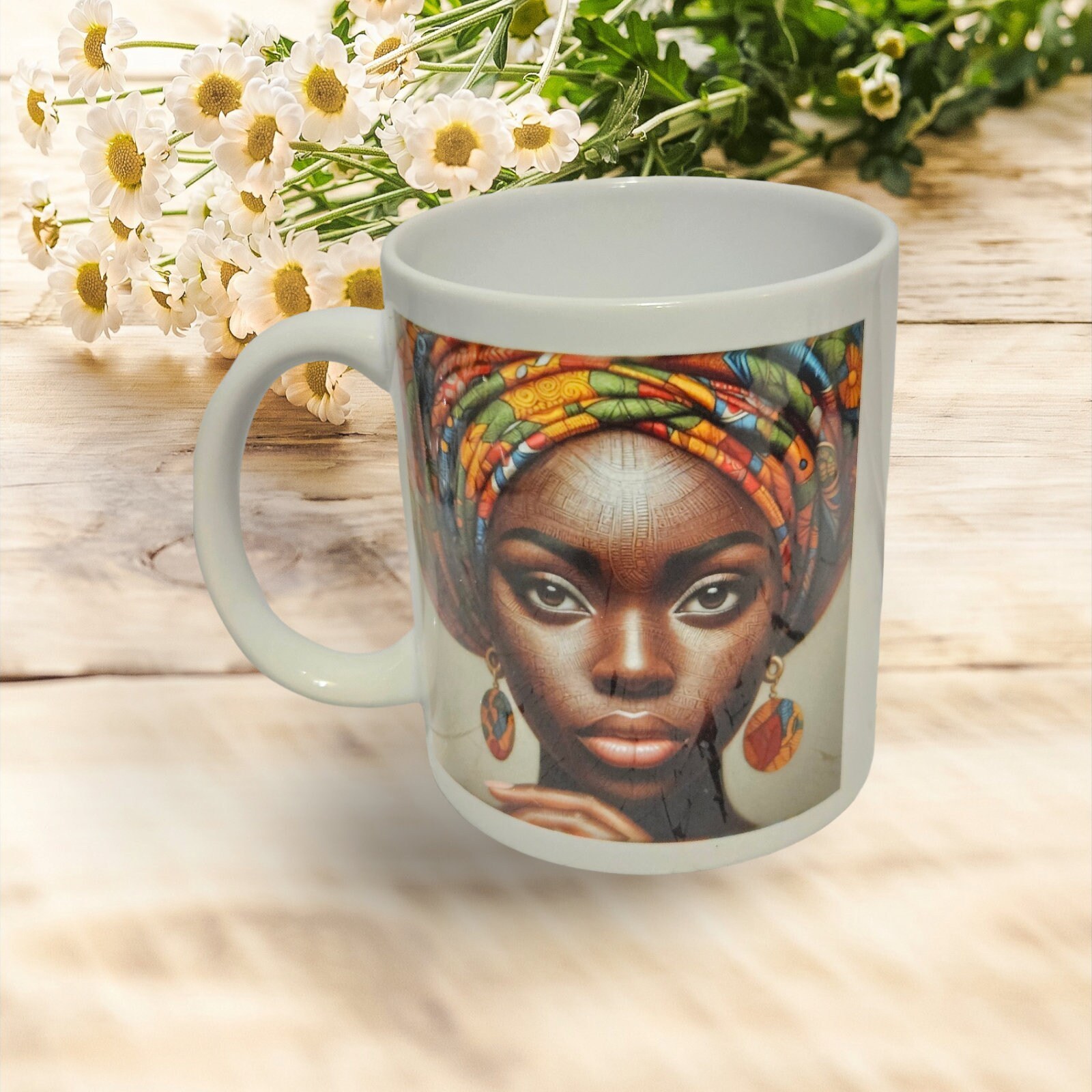 Sip in Style: 3D Afrocentric Elegance Mug - Elevate Your Coffee Experience!", Afro American Coffee Mug,Black Woman Free matching coaster view 2