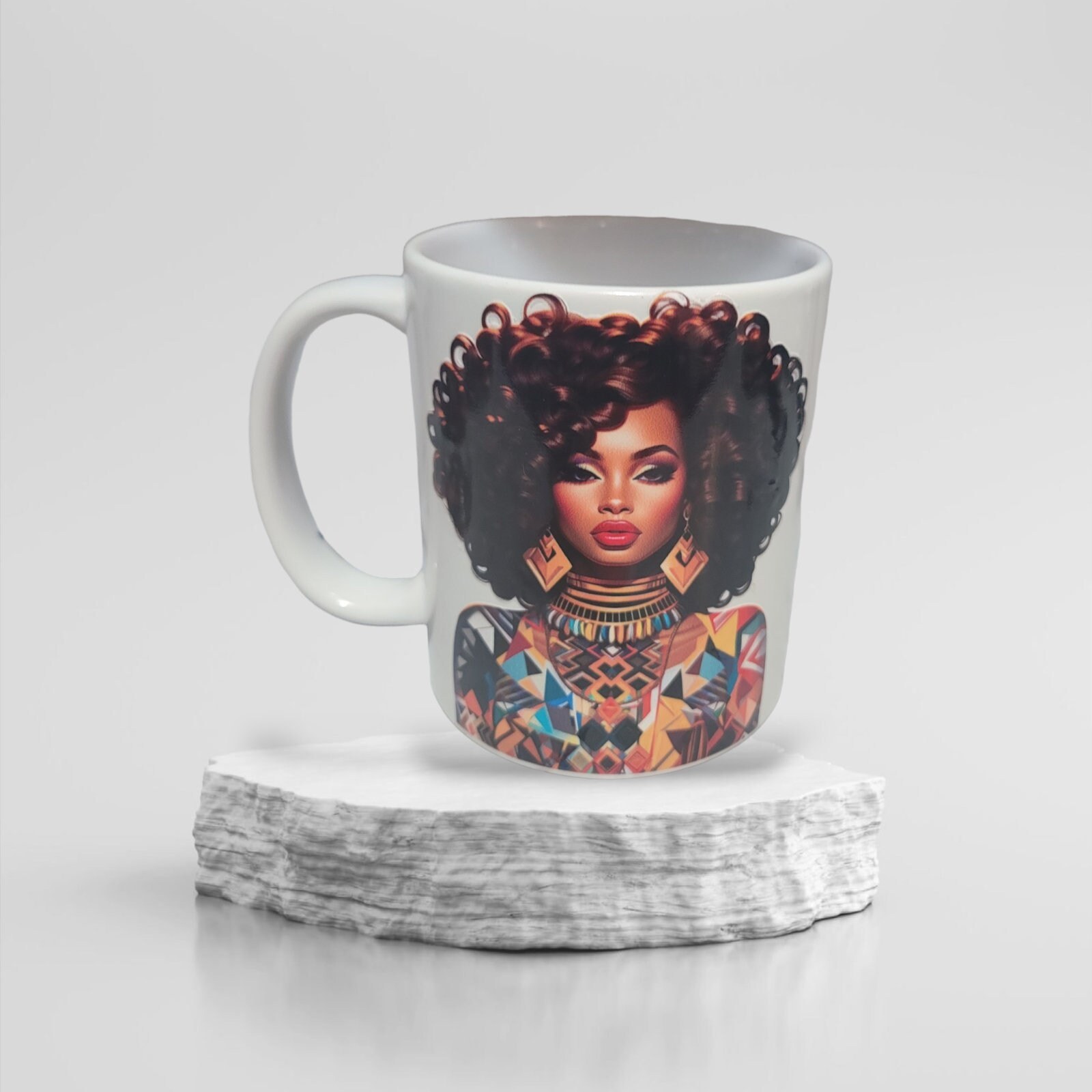 Black Girl Magic Coffee Mug, Melanin Ceramic Mug, Afrocentric Gift for Her, Black Woman Birthday Gift, Handmade Black Queen Mug view 2