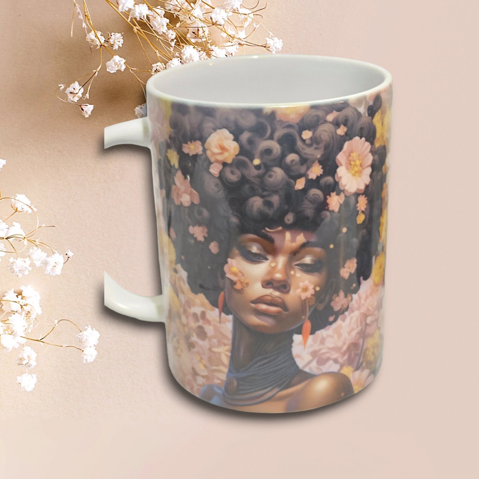Sip in Style: 3D Afrocentric Elegance Mug - Elevate Your Coffee Experience!", Afro American Coffee Mug,Black Woman Boss view 4