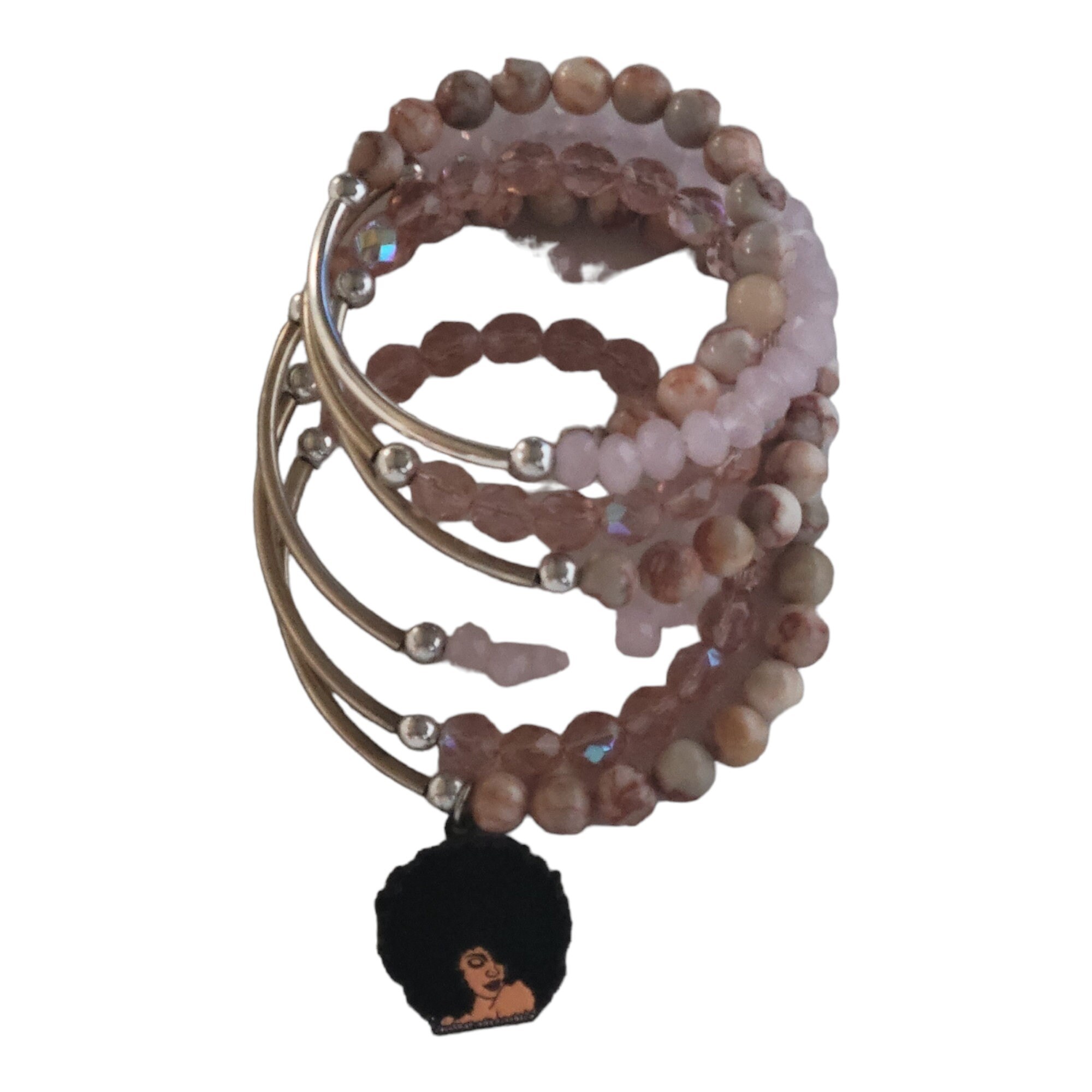 Pink Memory Wire Bracelet with Charm view 2