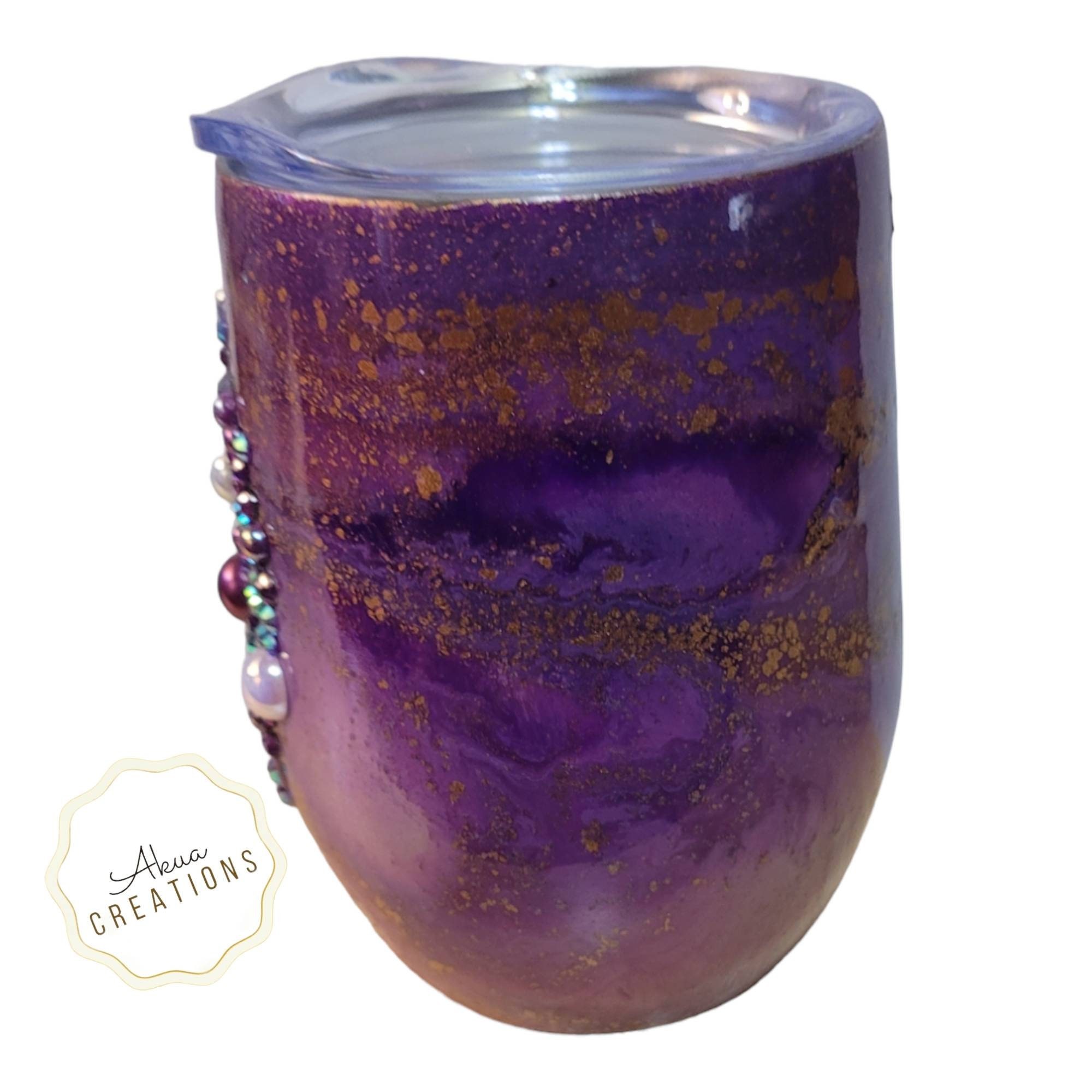 Bling Stemless Wine Tumbler, Rhinestone Insulated Wine Cup 20oz, Glitter Wine Tumbler, Black Woman Birthday Gift, Custom Melanin Tumbler view 2