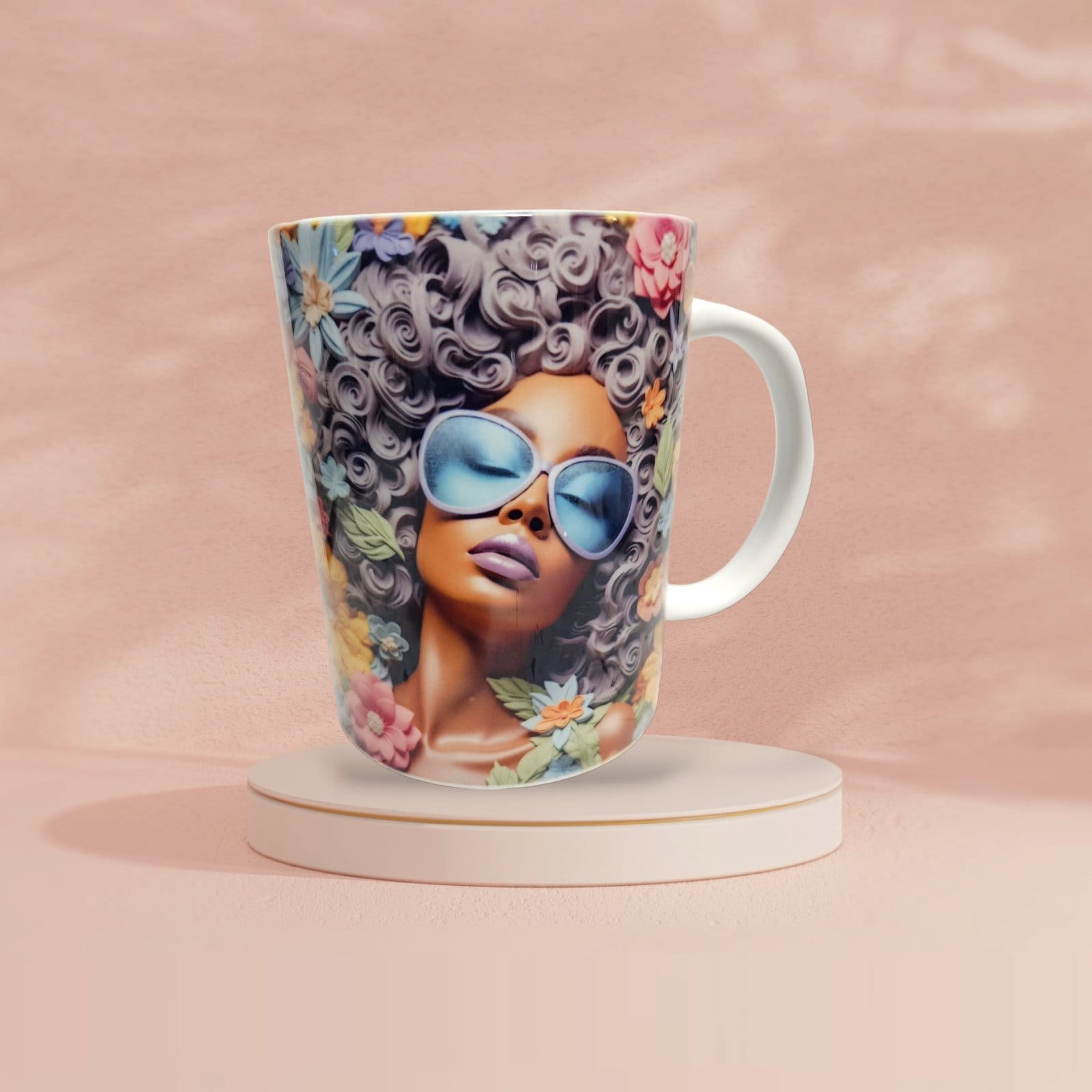 Sip in Style: 3D Afrocentric Elegance Mug - Elevate Your Coffee Experience!", Afro American Coffee Mug,Black Woman Free Matching Coaster view 2