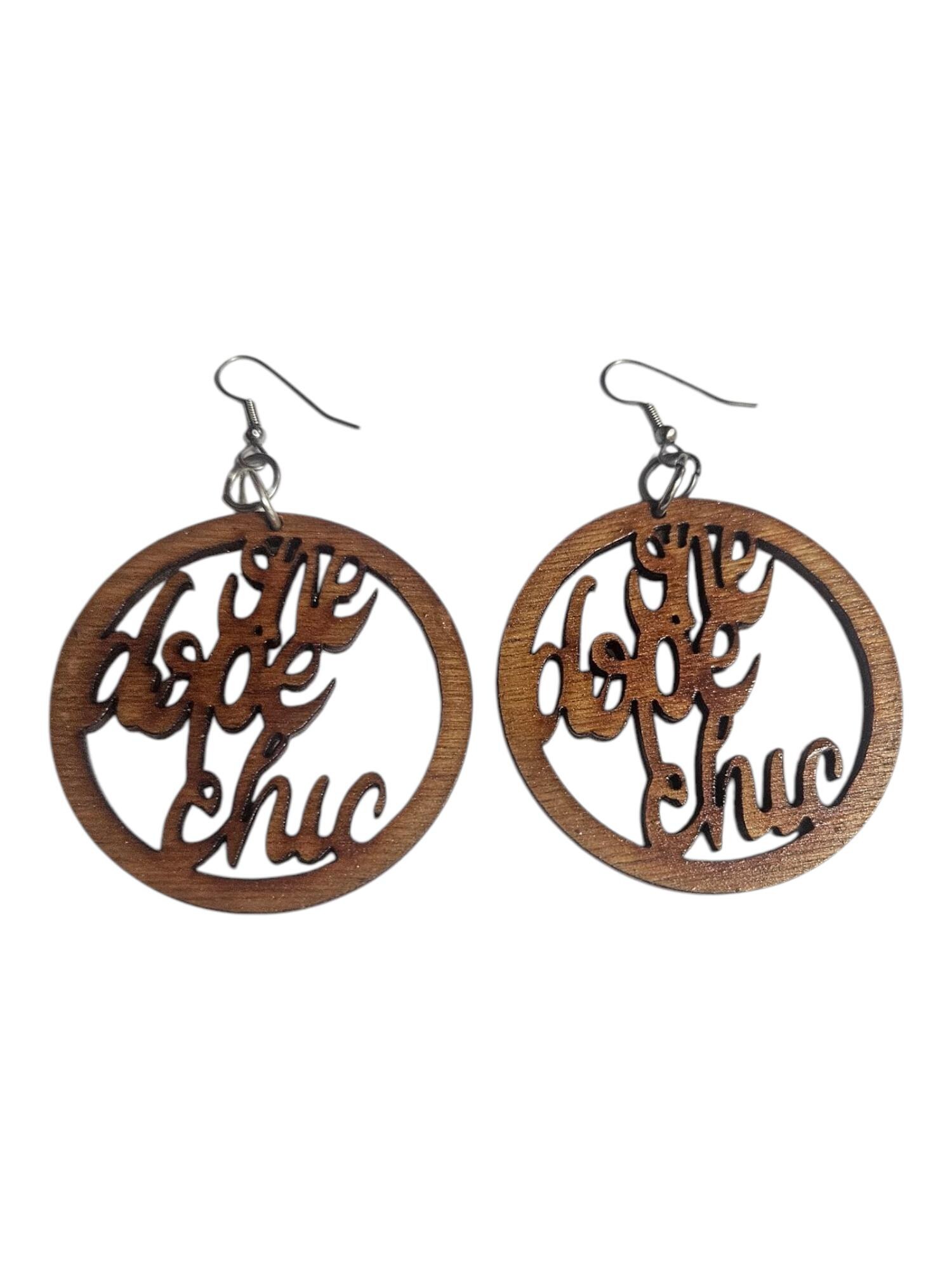 Dope Chic Wood Hoop Earrings, Afrocentric Dangle Jewelry, Stainless Steel Hooks view 3