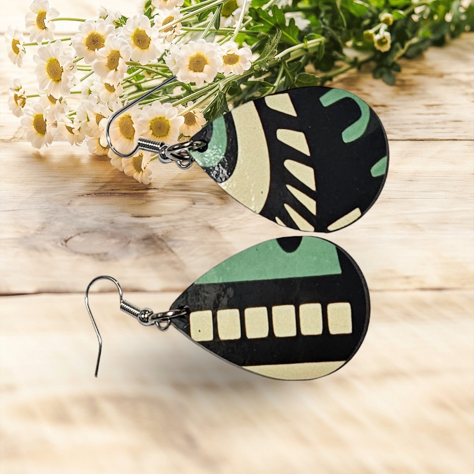 Afrocentric earrings, African prints Black Girl Magic, Tear drop Earrings view 2