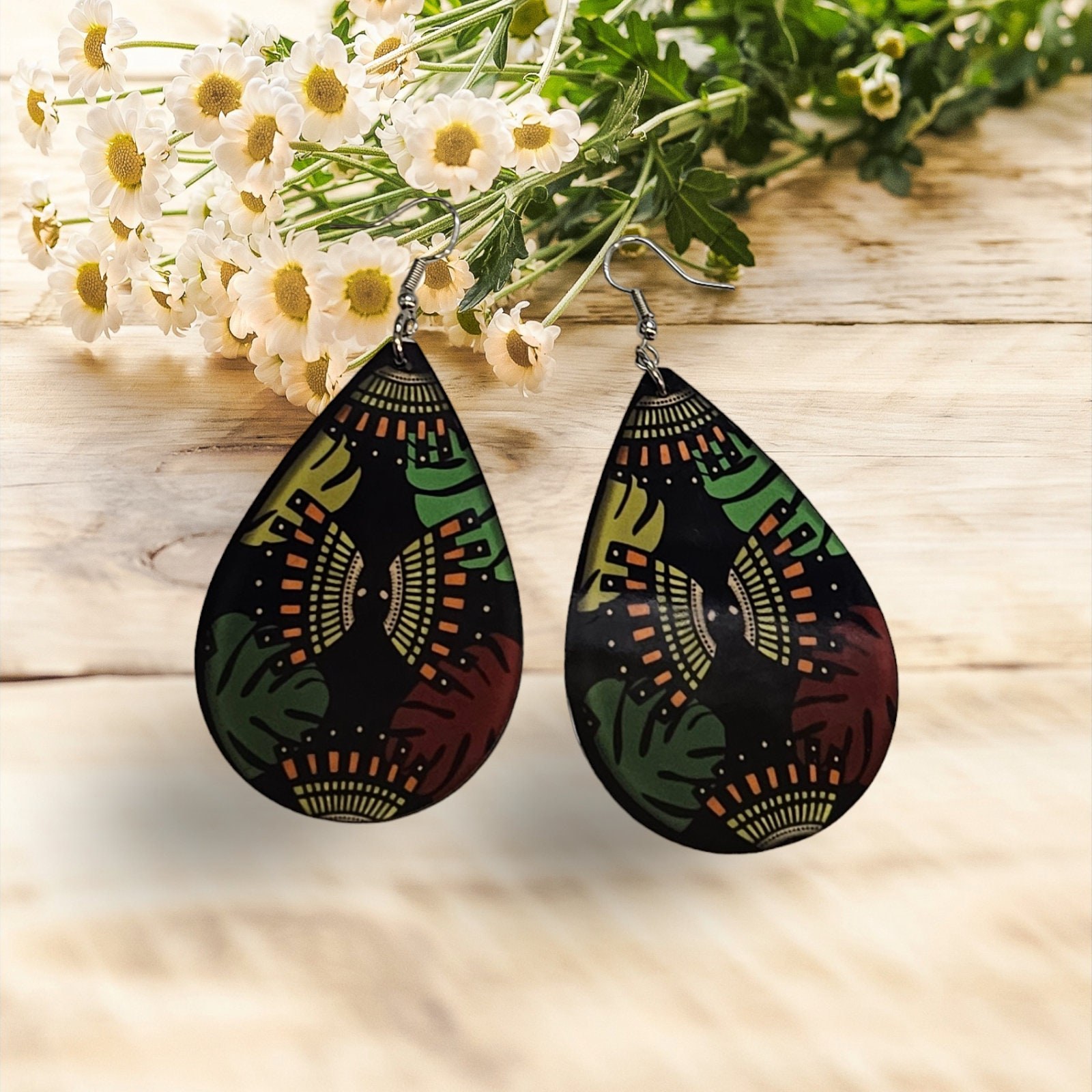 Afrocentric earrings, African prints Black Girl Magic,Teardrop Earrings
