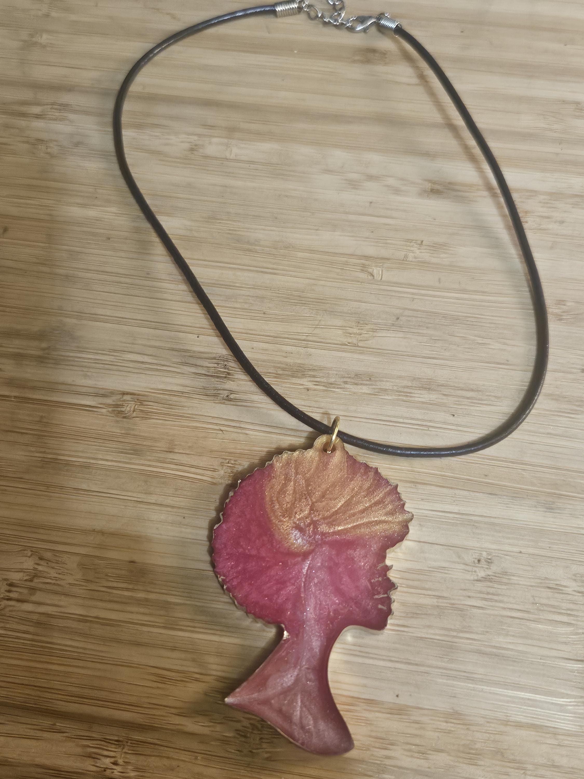 Handmade Afro Woman Resin Necklace view 3