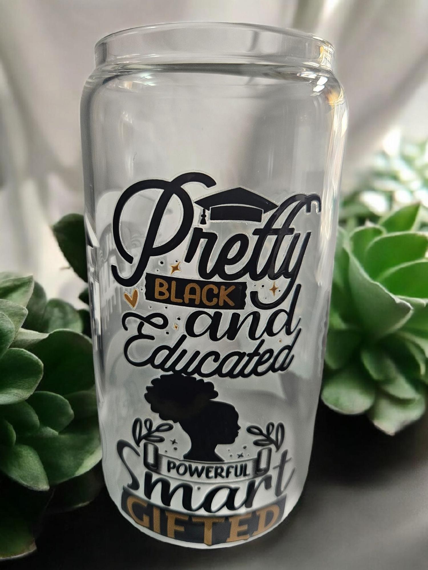 Black Girl Magic ,BeerCan,Glass,Ice Coffee Glass,Housewarming Gift, Afrocentric, Afro view 4