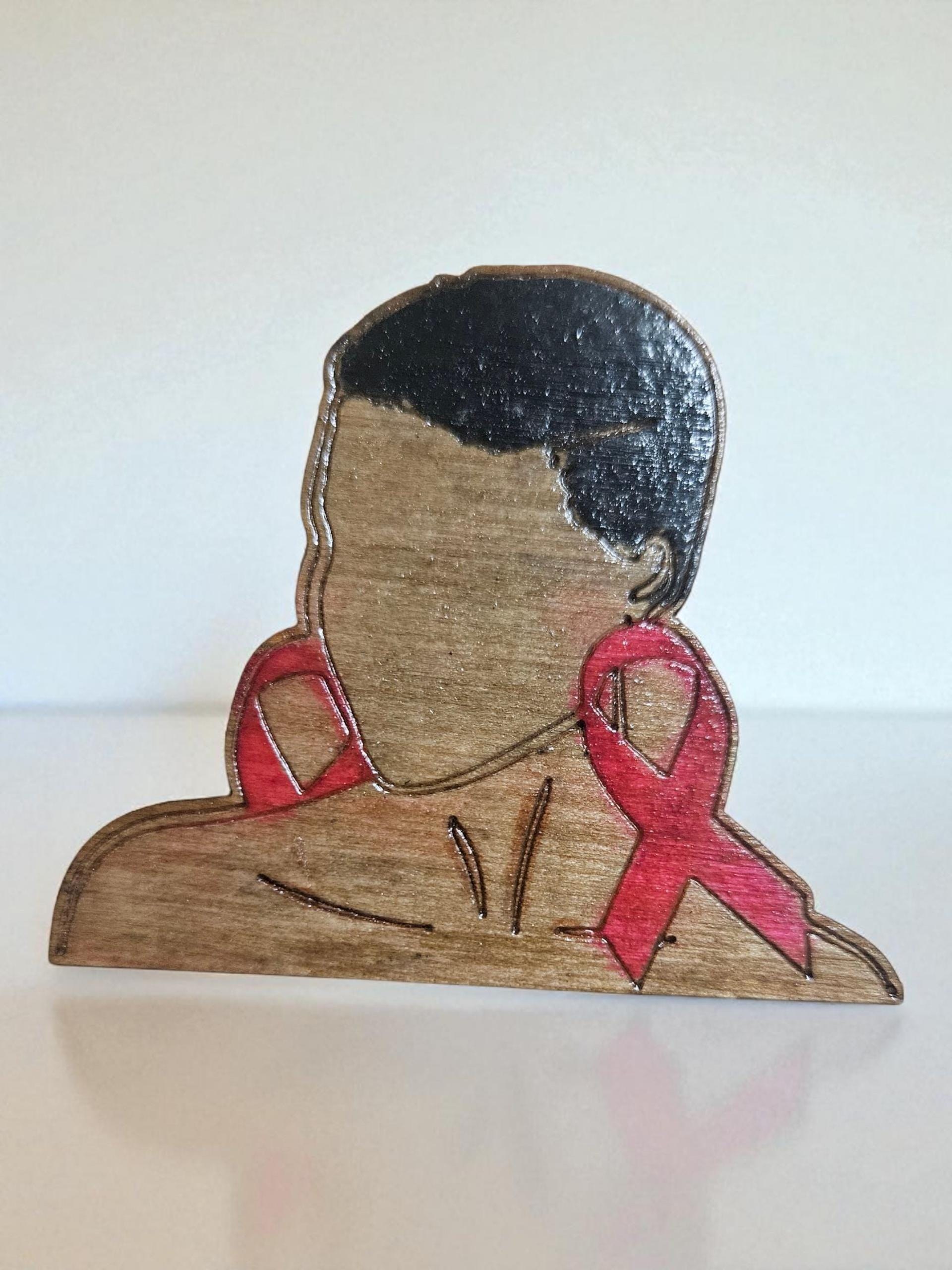 Afrocentric Woman Breast Cancer Wood Lapel Pin