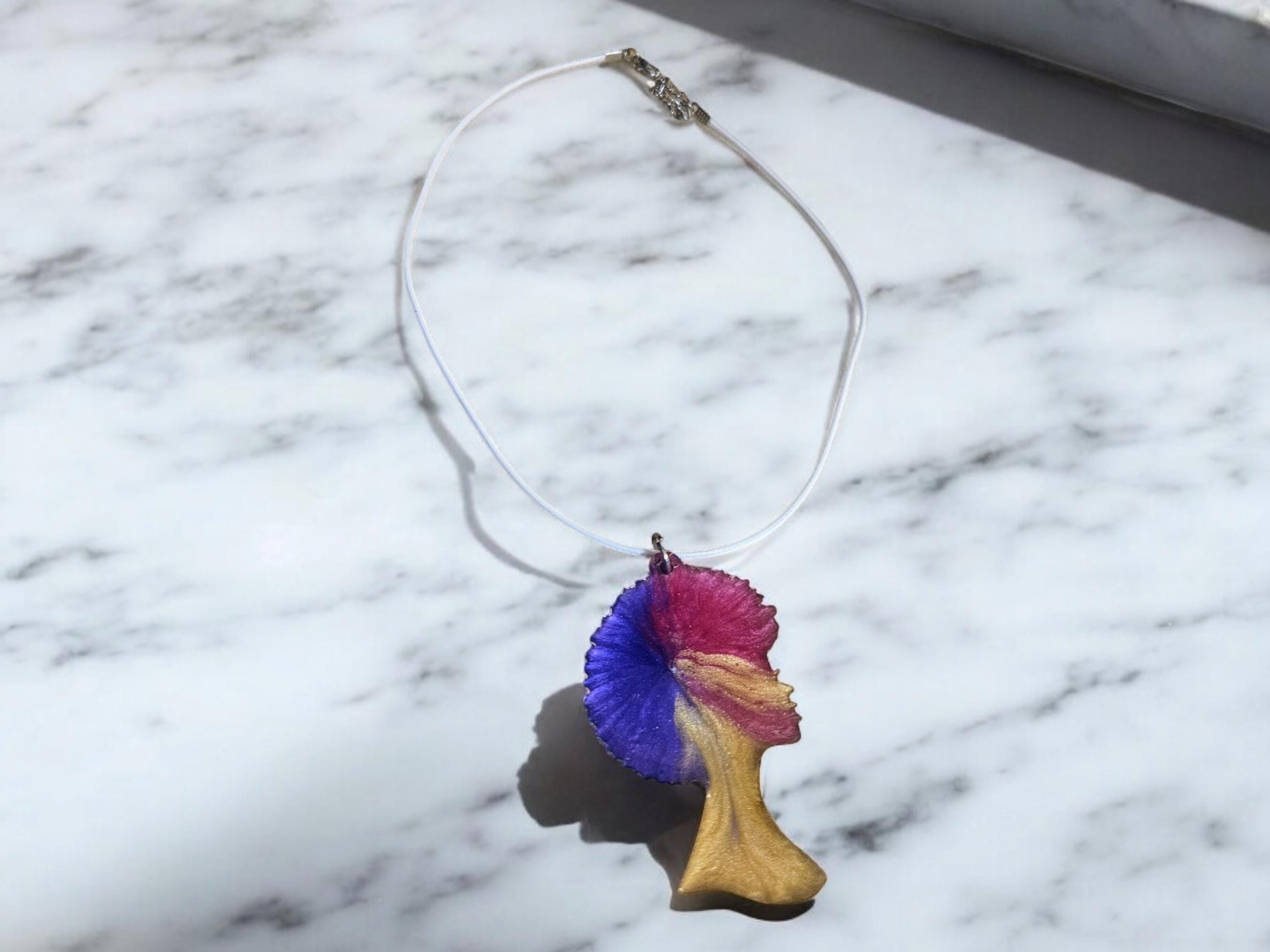 Handmade Afro Woman Resin Necklace view 3