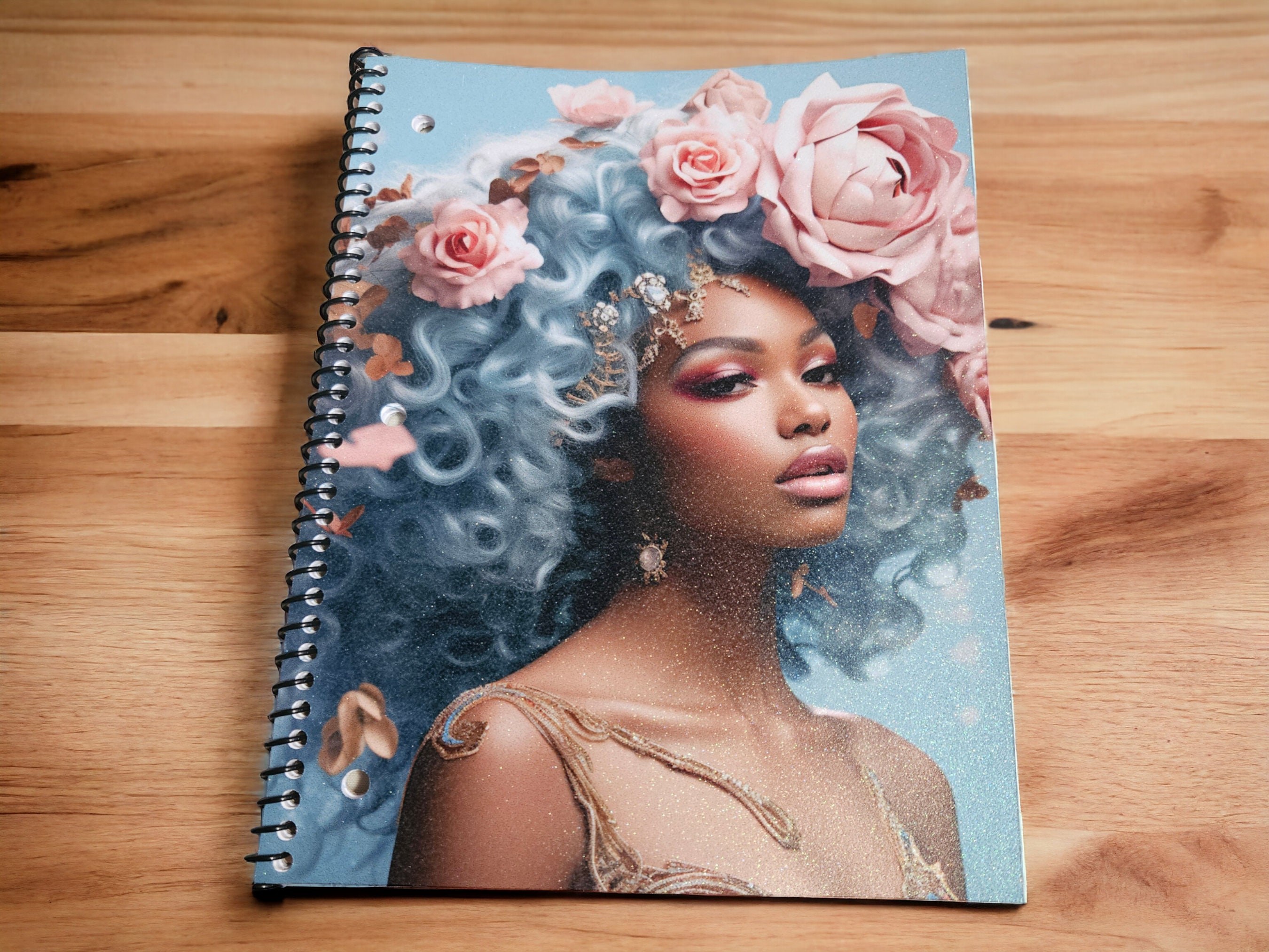 Afrocentric Glitter Cover Spiral Notebook:,Black Girl Magic