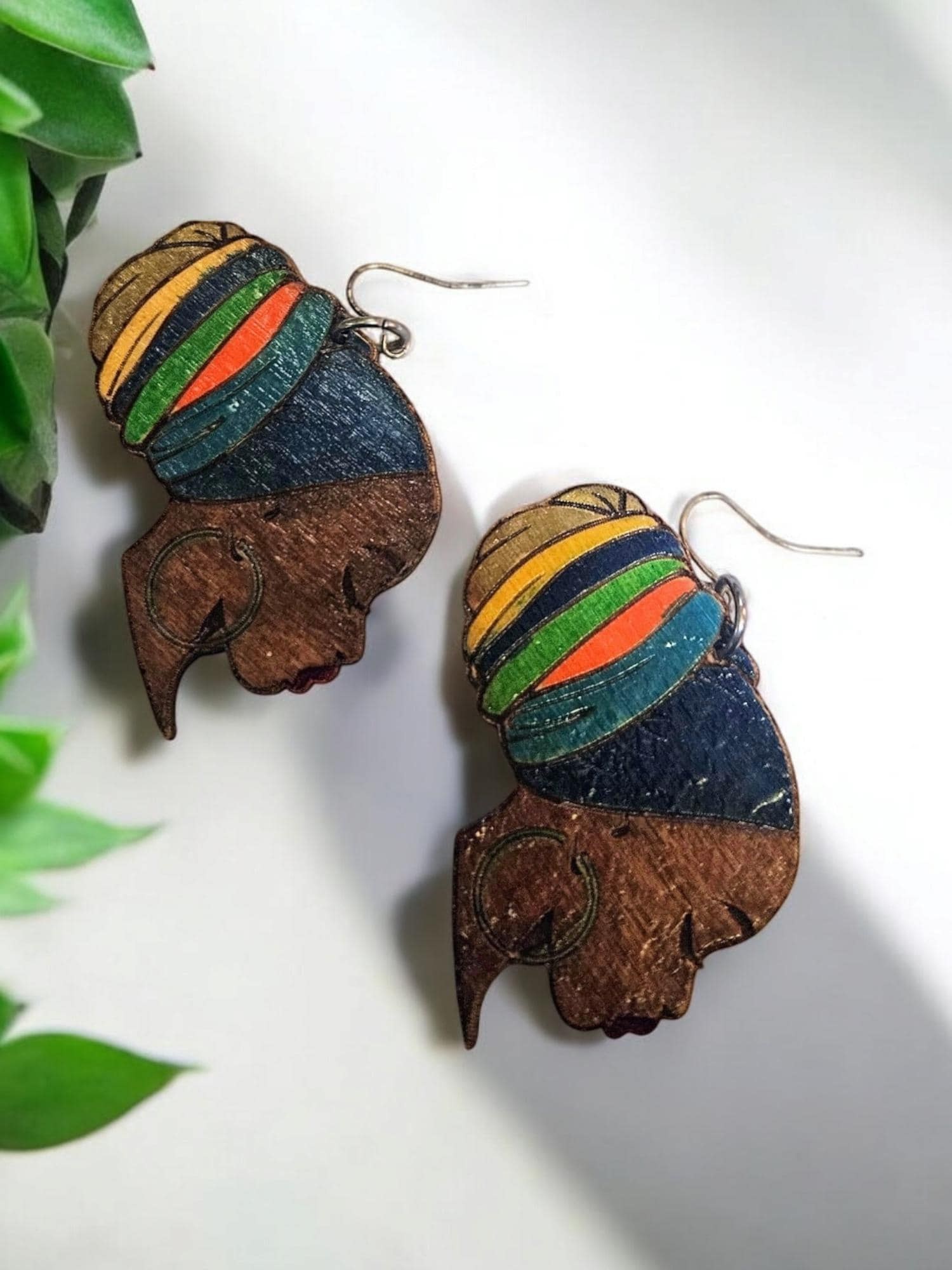 Afrocentric Woman Wood Earrings Africa Wooden Earrings,Post Earrings view 3