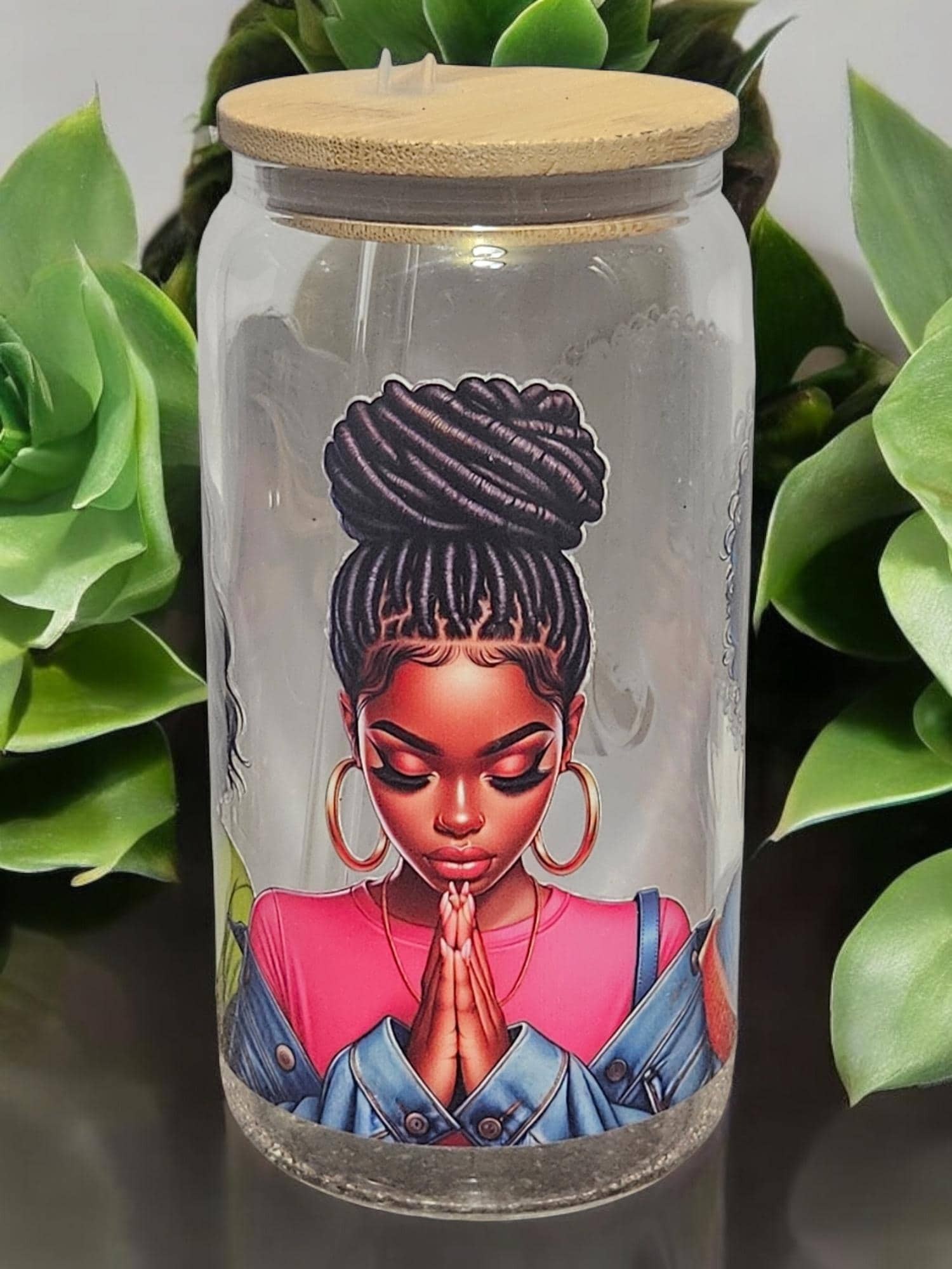 PRAYING WOMAN ,BeerCan,Glass,Ice Coffee Glass,Housewarming Gift, Afrocentric, Afro