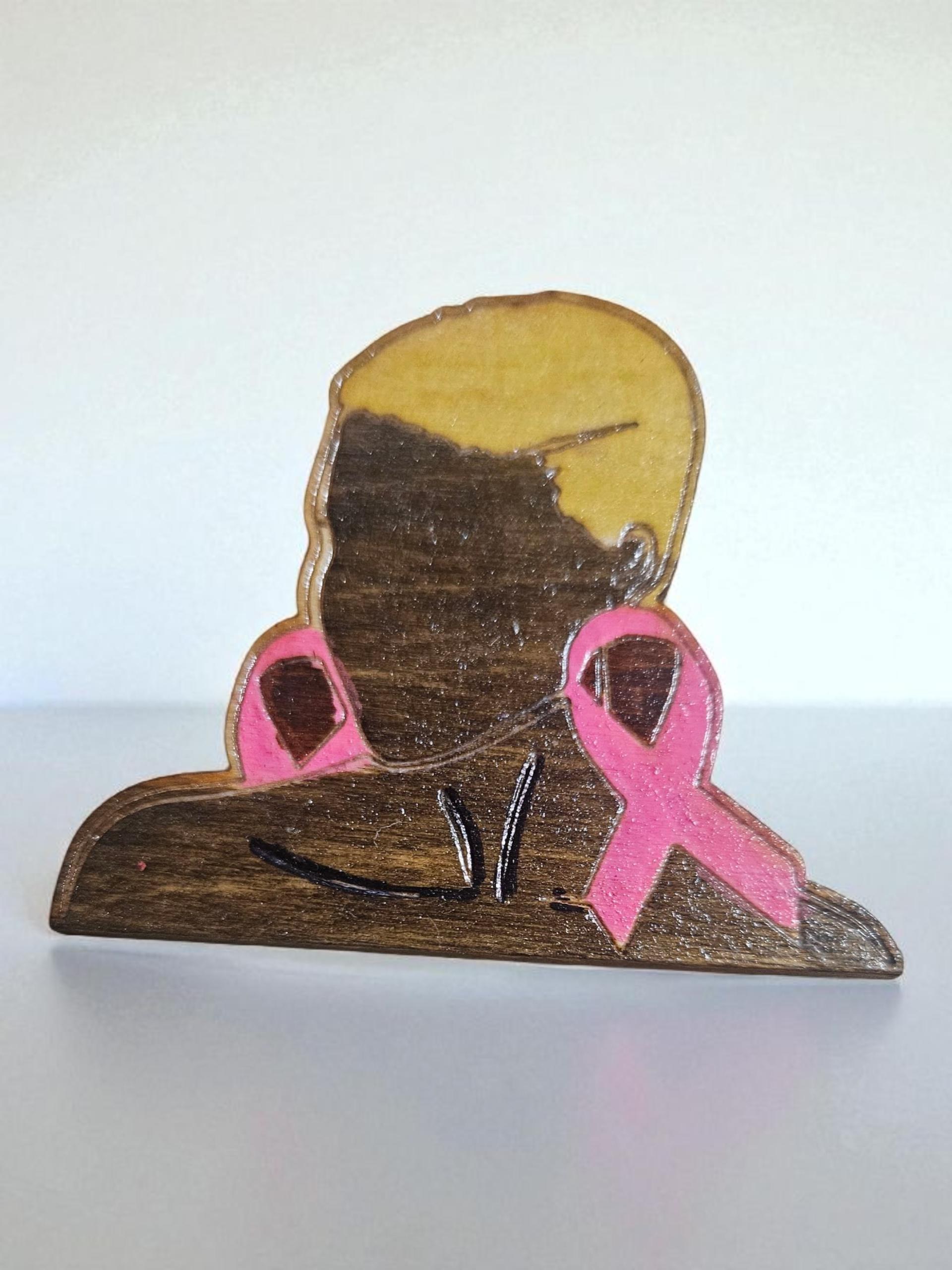 Afrocentric Woman Breast Cancer Wood Lapel Pin view 2
