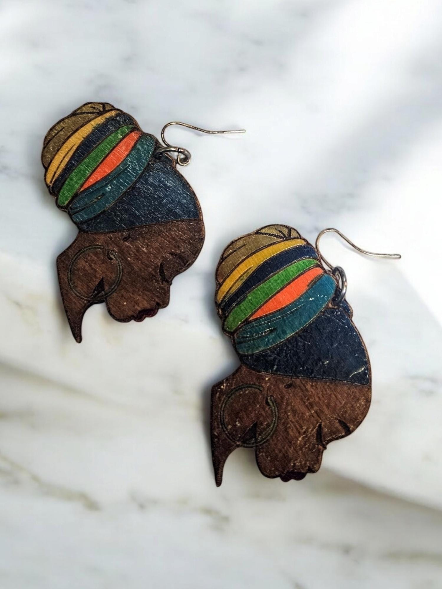 Afrocentric Woman Wood Earrings Africa Wooden Earrings,Post Earrings view 4