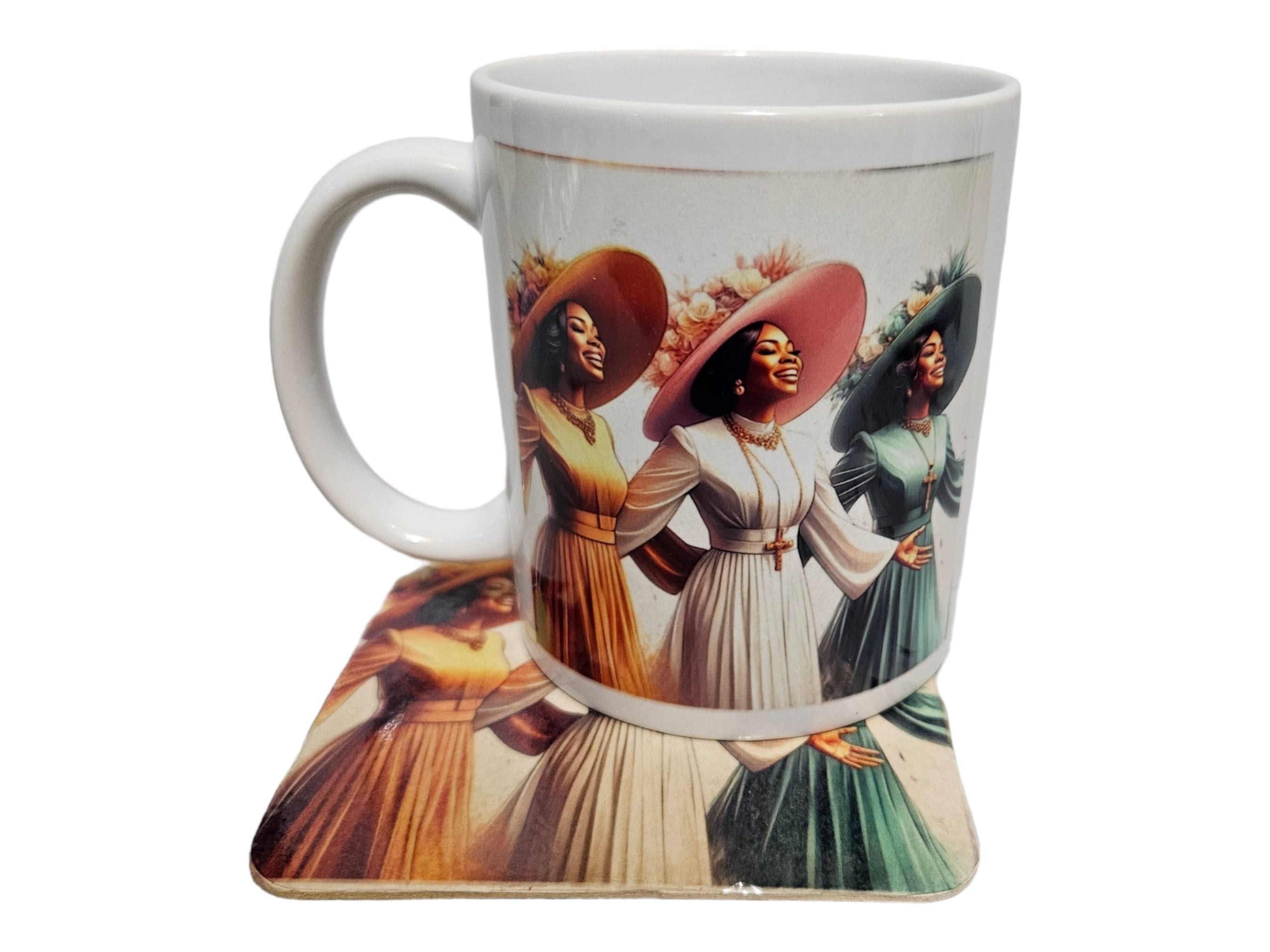 Sip in Style: 3D Afrocentric Elegance Mug - Elevate Your Coffee Experience!", Afro American Coffee Mug,Black Woman Free matching coaster view 3