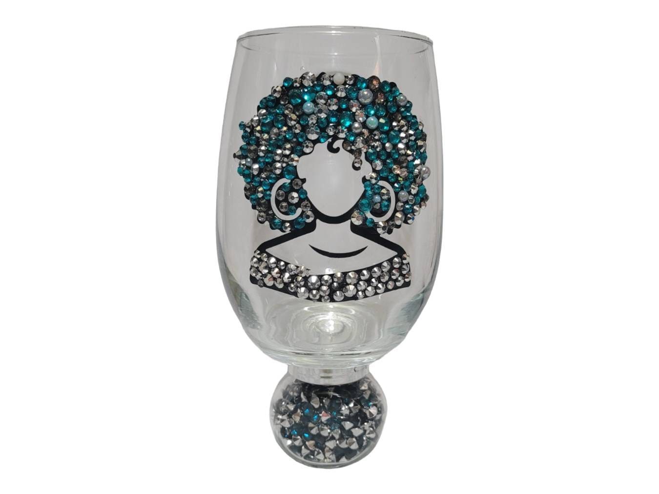 Bling Stemless Wine Glass, Black Woman Afrocentric Gift, Melanin Wine Glass, Birthday Gift for Her, Handmade Glitter Wine Cup