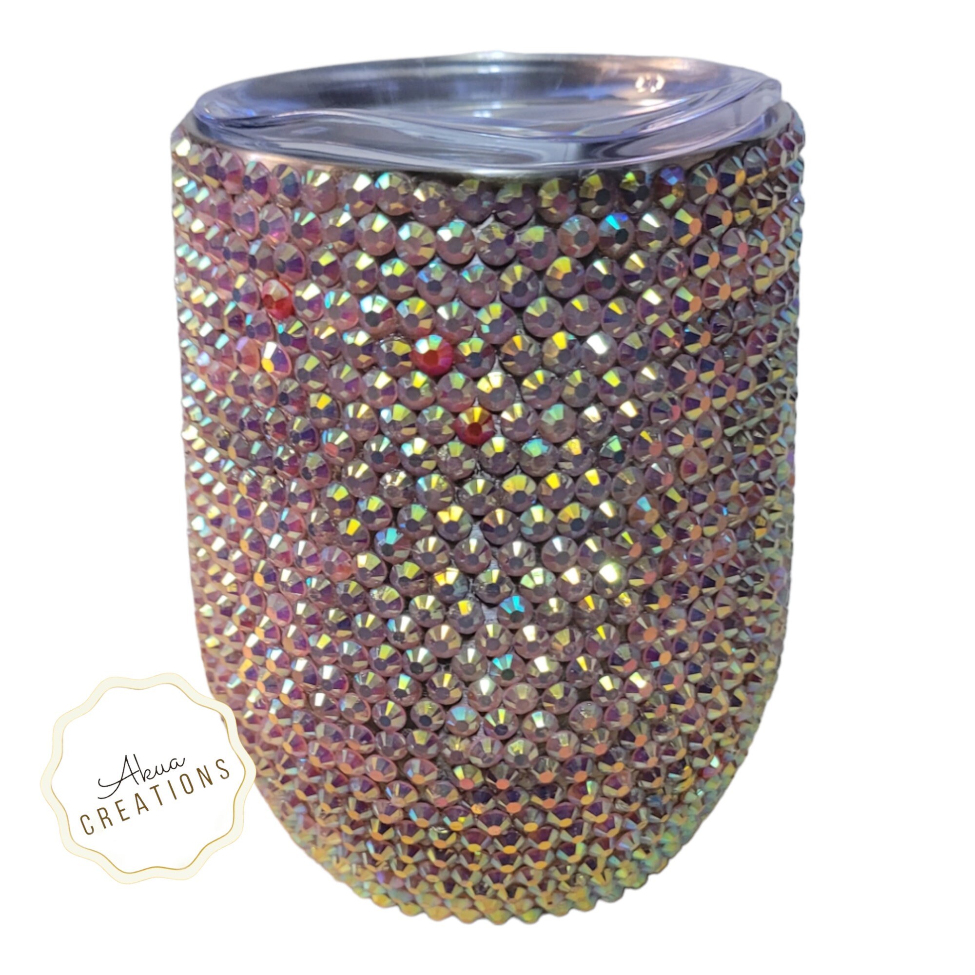 Bling Stemless Wine Tumbler, Rhinestone Insulated Wine Cup 20oz, Glitter Wine Tumbler, Black Woman Birthday Gift, Custom Melanin Tumbler