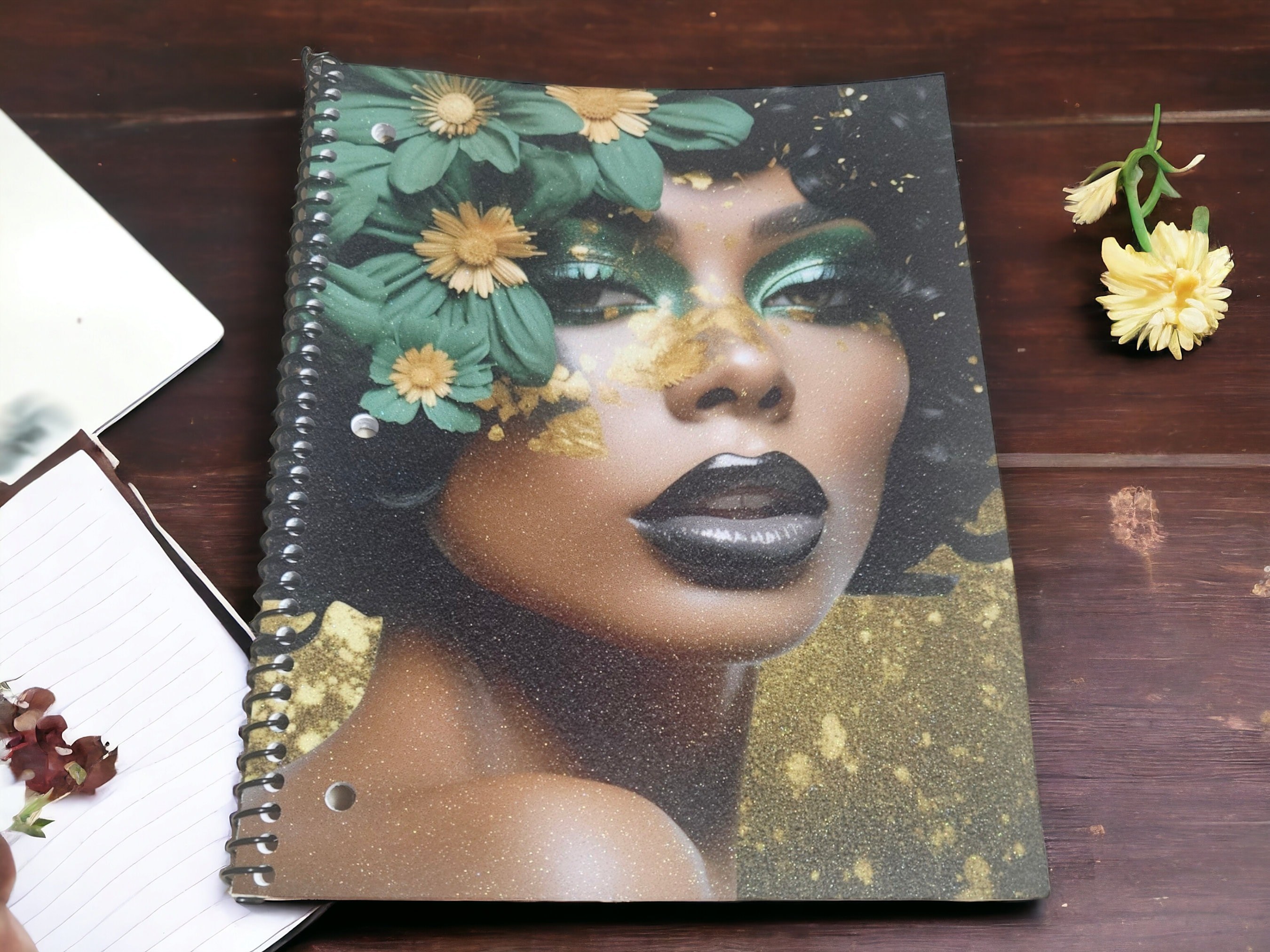 Afrocentric Glitter Cover Spiral Notebook:,Black Girl Magic