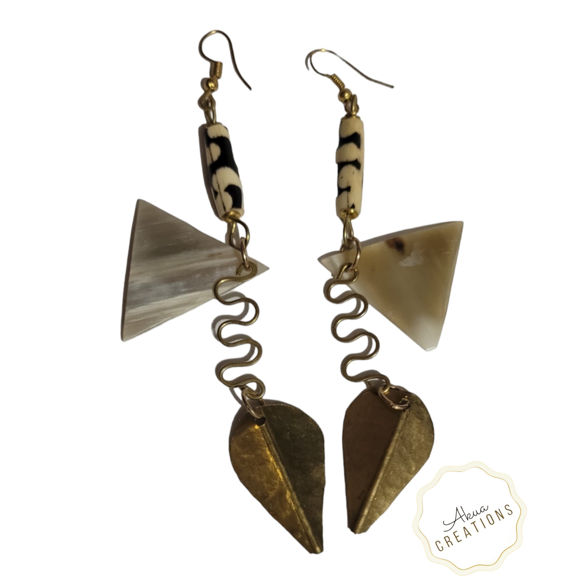Afican Bead And Brass Earrings ,Tribal Earring | Dangle Brass Earring