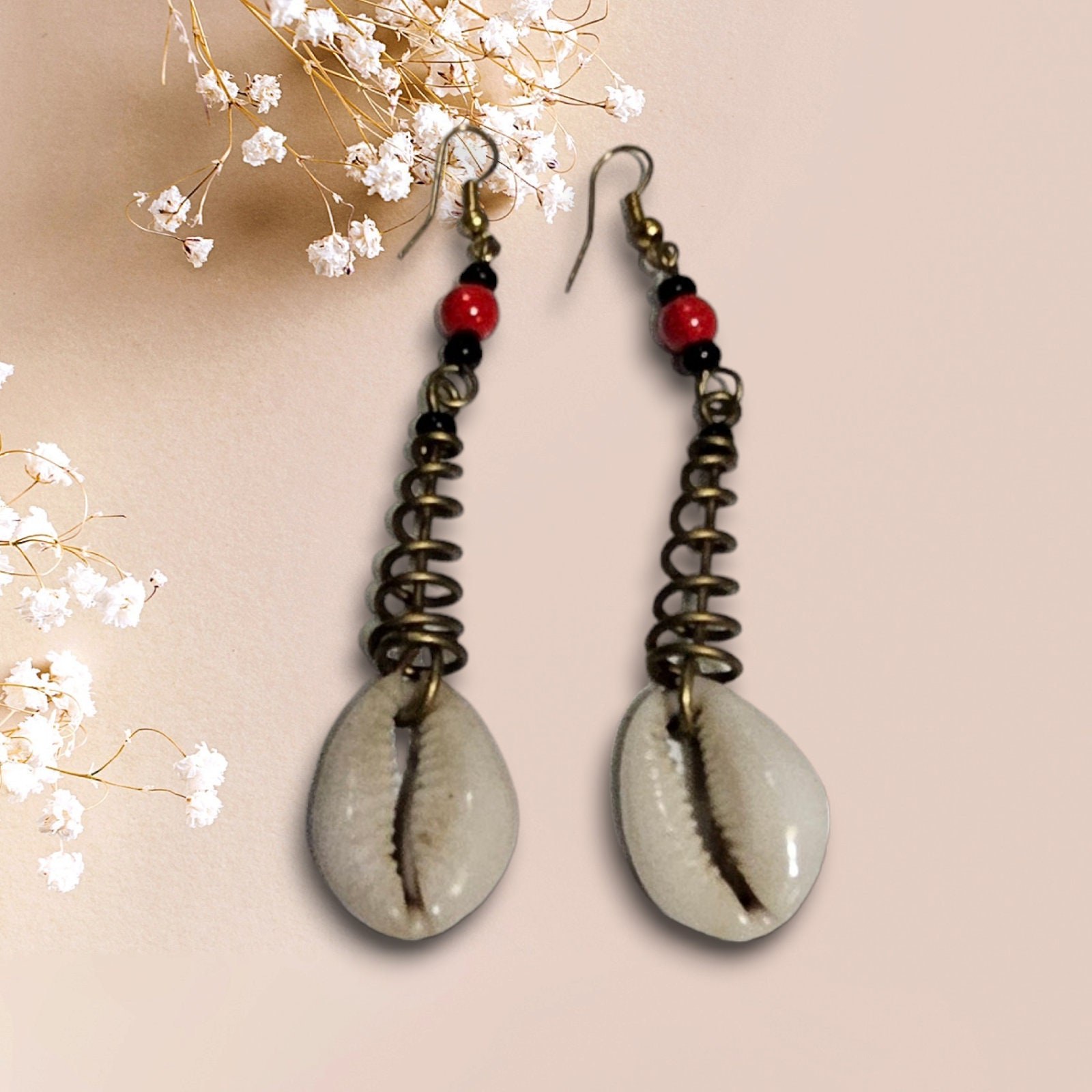 Cowie Shell& Brass Earrings ,African Earrings,Brass Earrings,Tribal Dangle Earrings